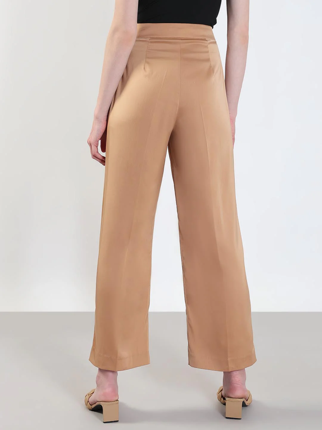 Beige High Rise Straight Fit Pants - Image 3