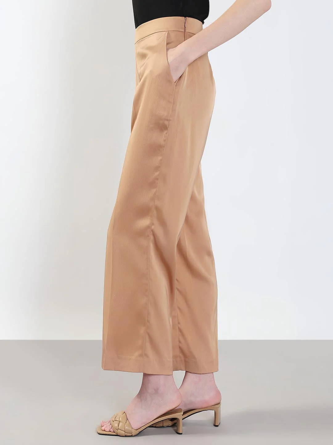 Beige High Rise Straight Fit Pants - Image 4