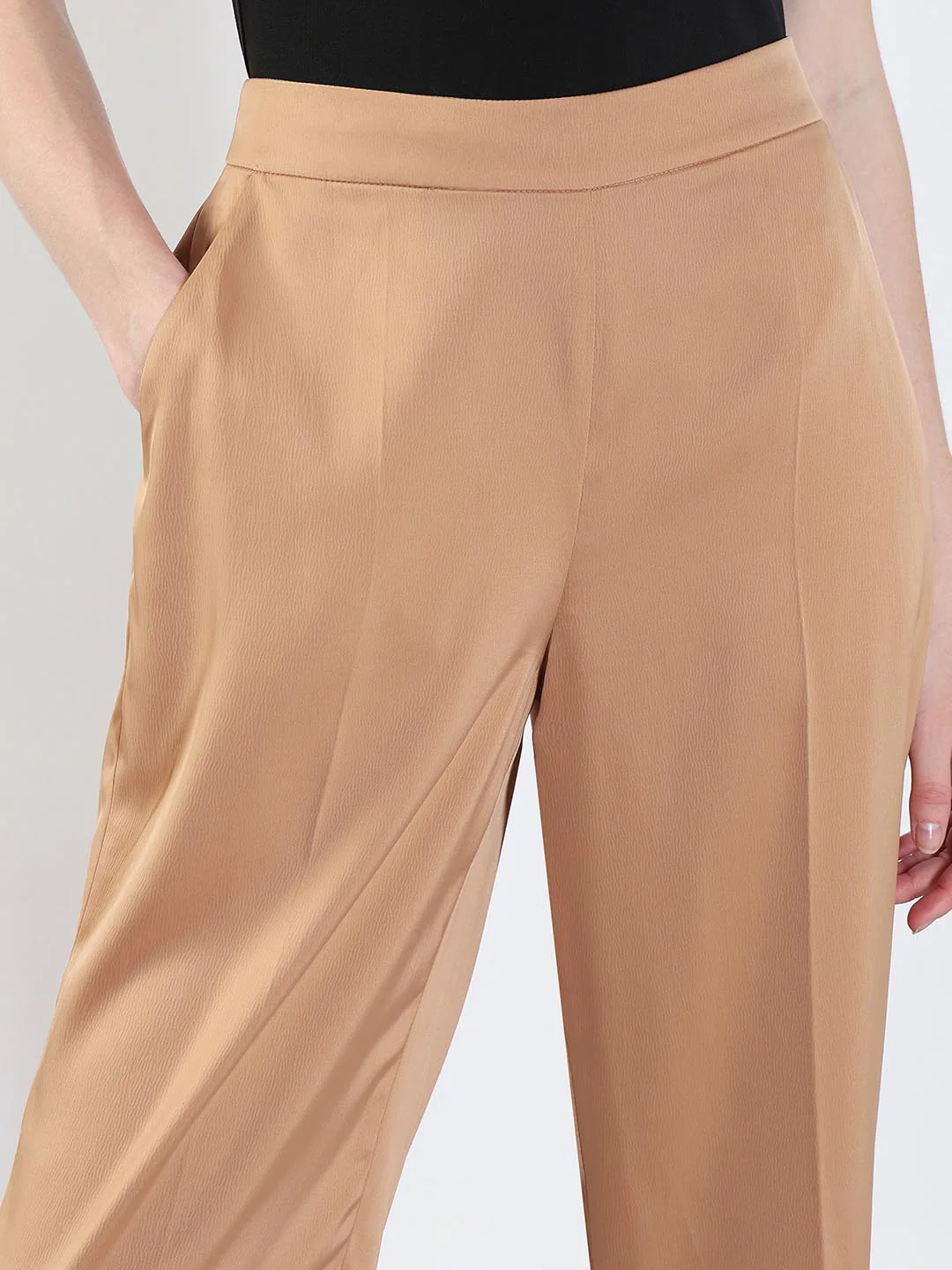 Beige High Rise Straight Fit Pants - Image 6