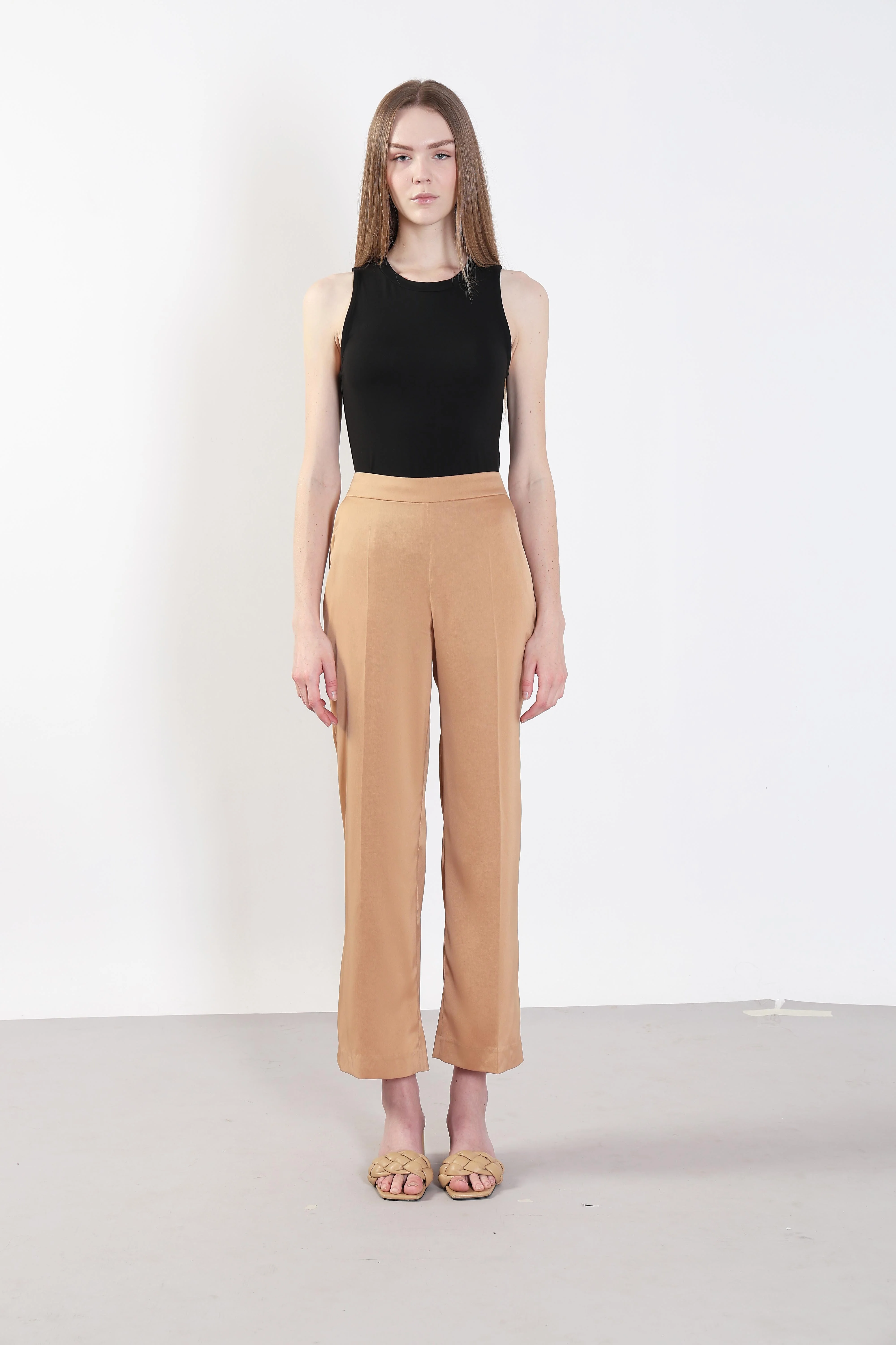 Beige High Rise Straight Fit Pants - Image 9