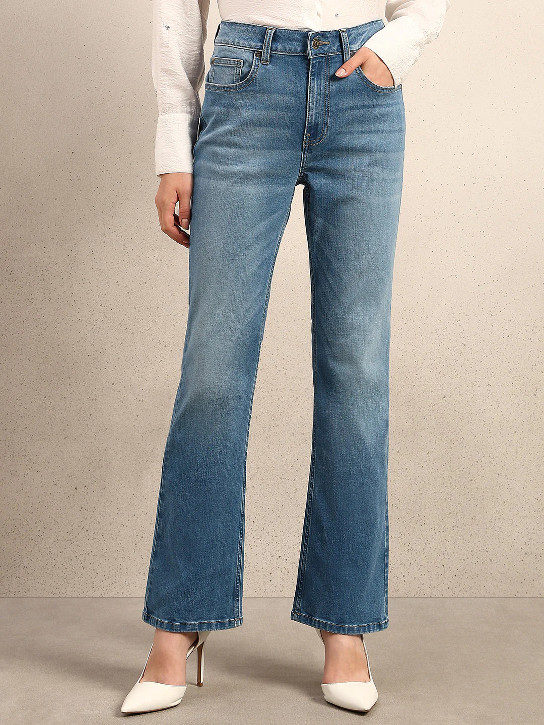 Light Blue Mid Rise Bootcut Jeans - Image 2