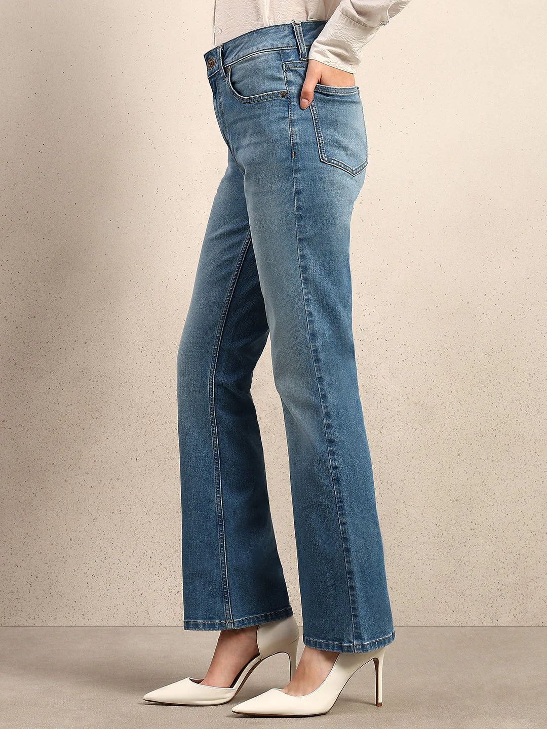 Light Blue Mid Rise Bootcut Jeans - Image 3