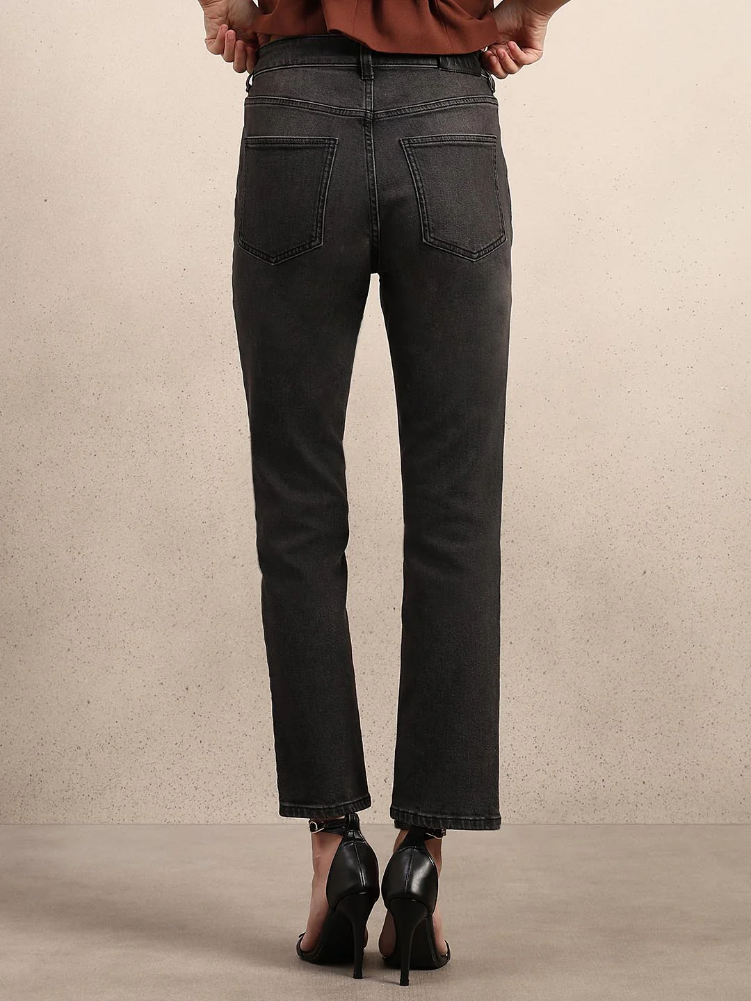 Dark Grey Mid Rise Straight Fit Jeans - Image 4