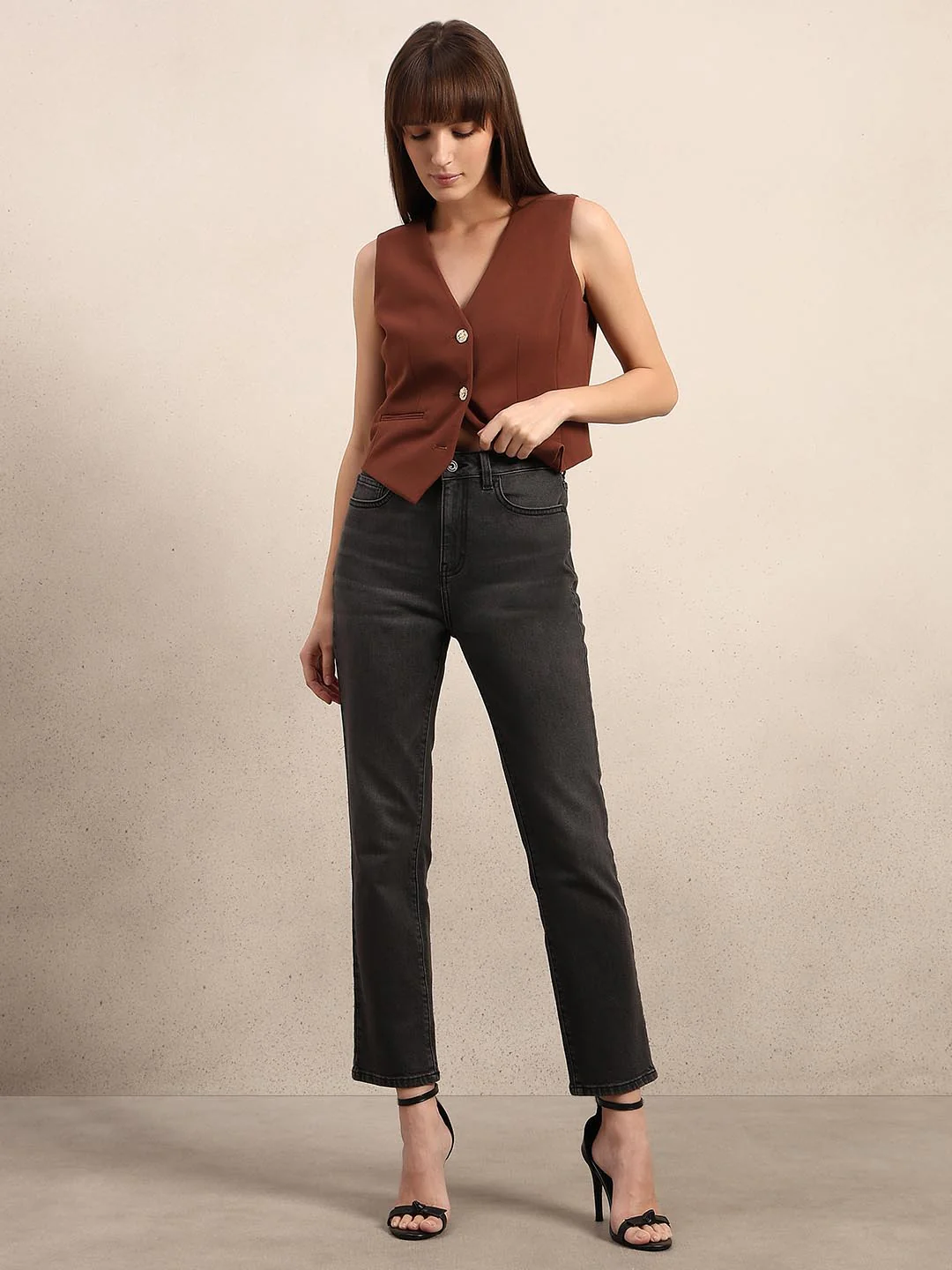 Dark Grey Mid Rise Straight Fit Jeans - Image 5