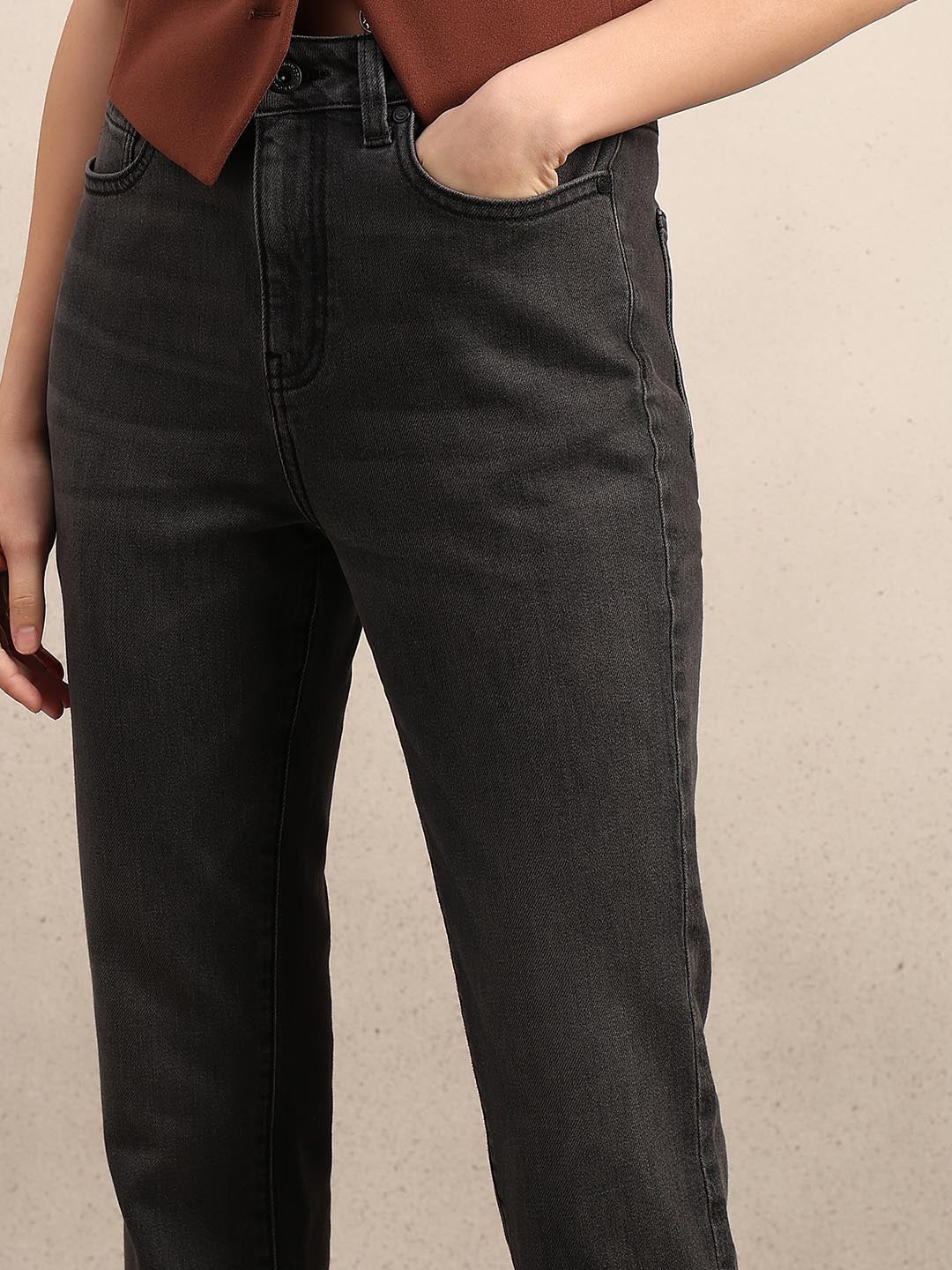 Dark Grey Mid Rise Straight Fit Jeans - Image 6