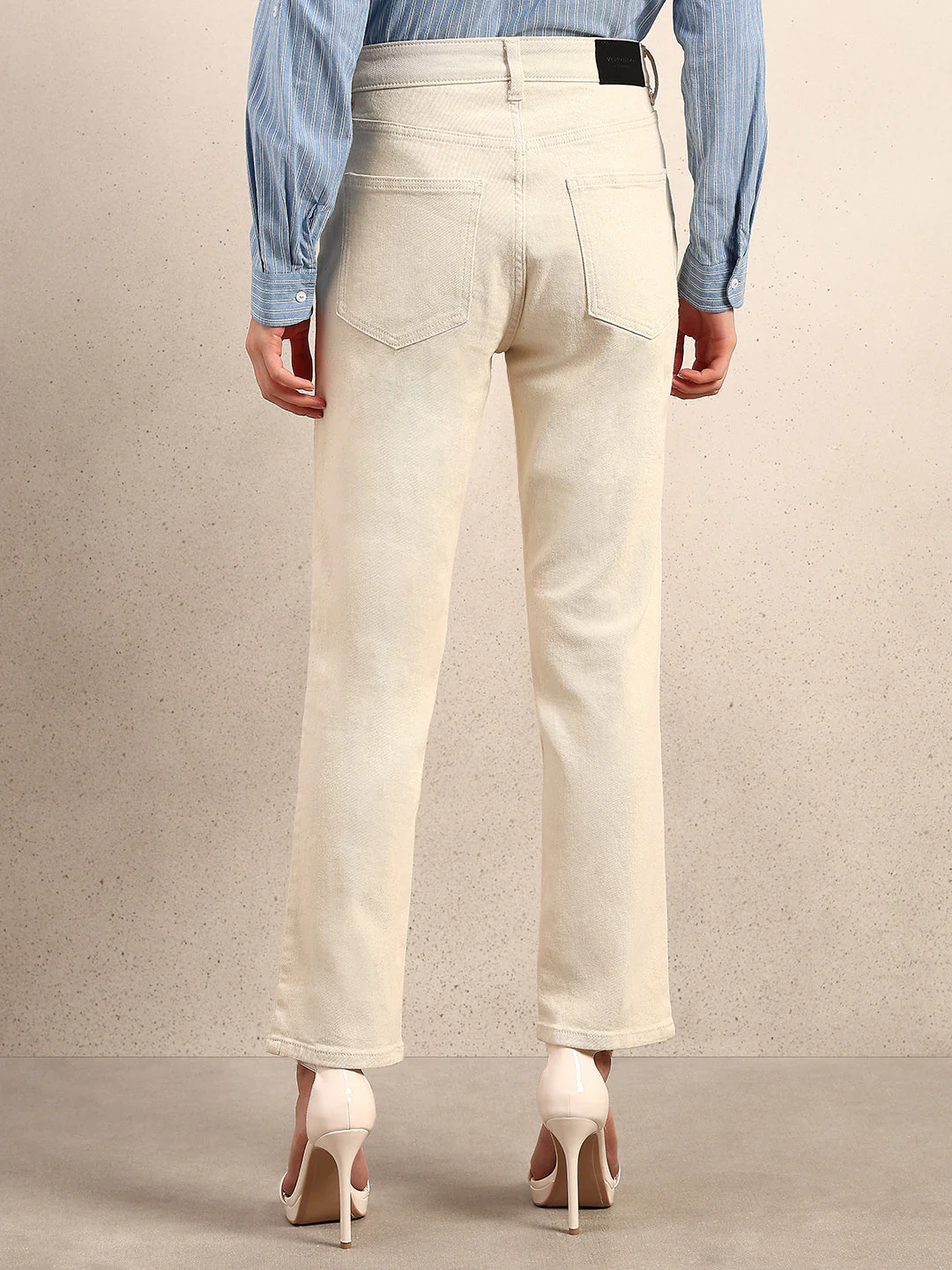 Ecru Ankle Length Straight Fit Jeans - Image 4