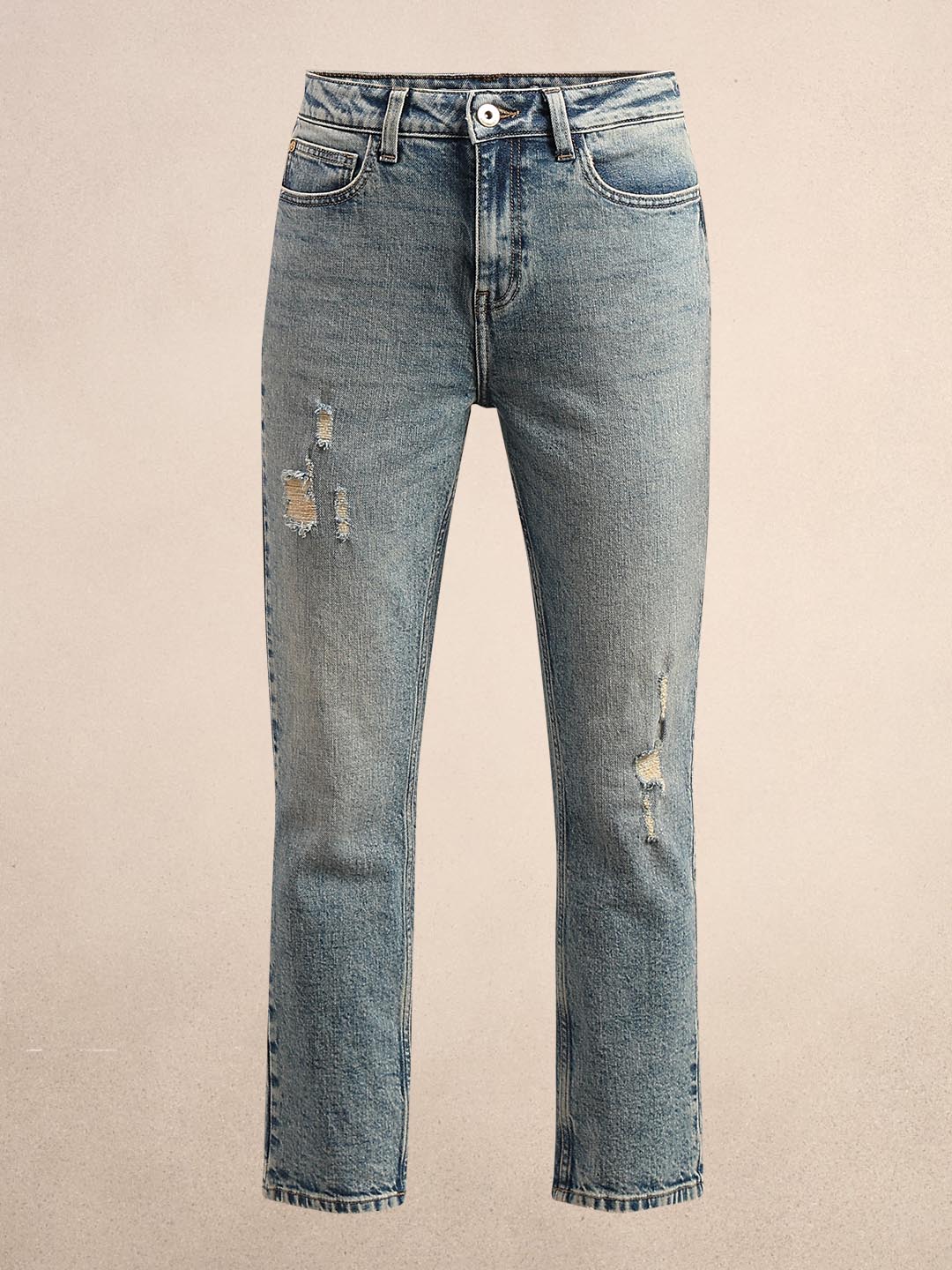 Light Blue Distressed Straight Fit Jeans - Image 7