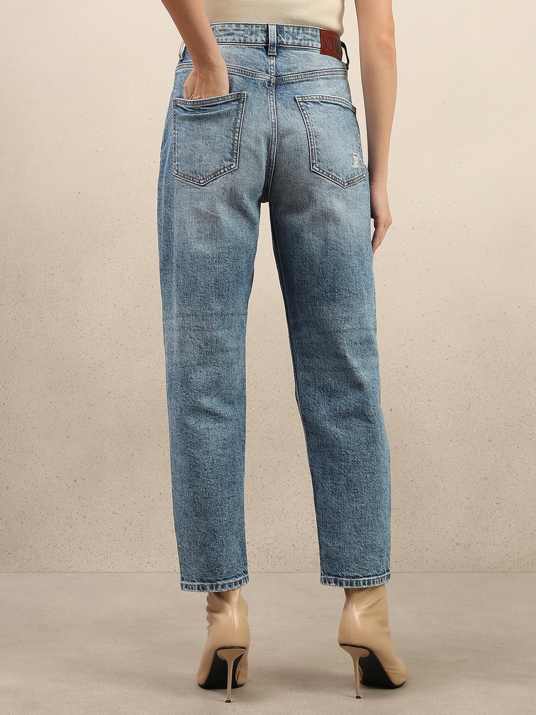 Blue Mid Rise Mom Fit Jeans - Image 4