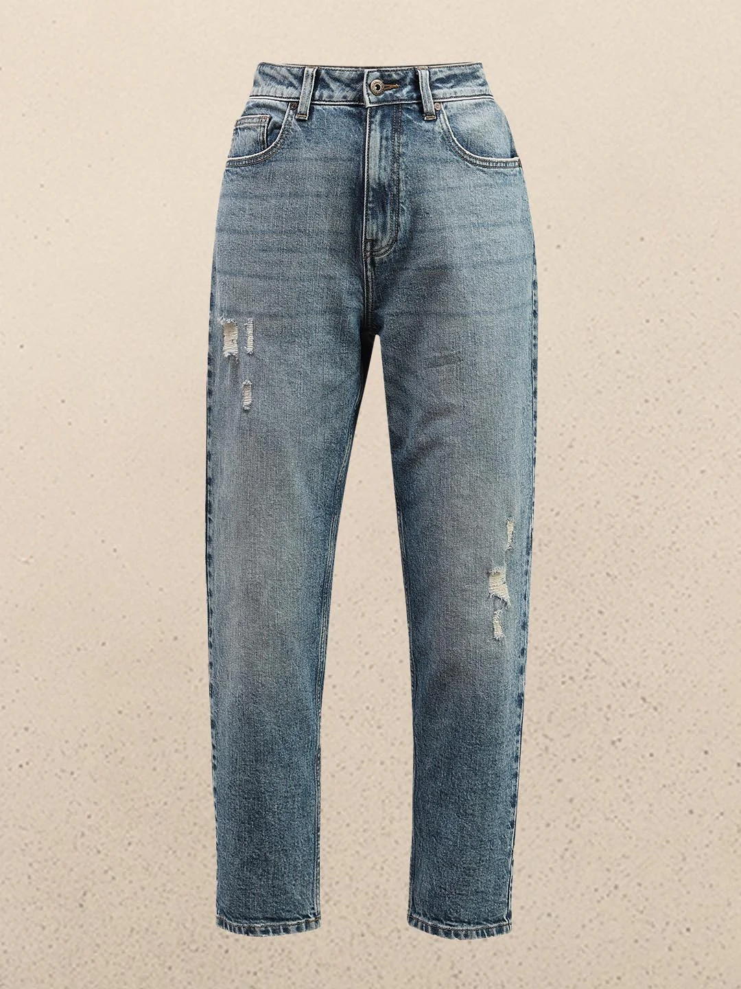Blue Mid Rise Mom Fit Jeans - Image 7