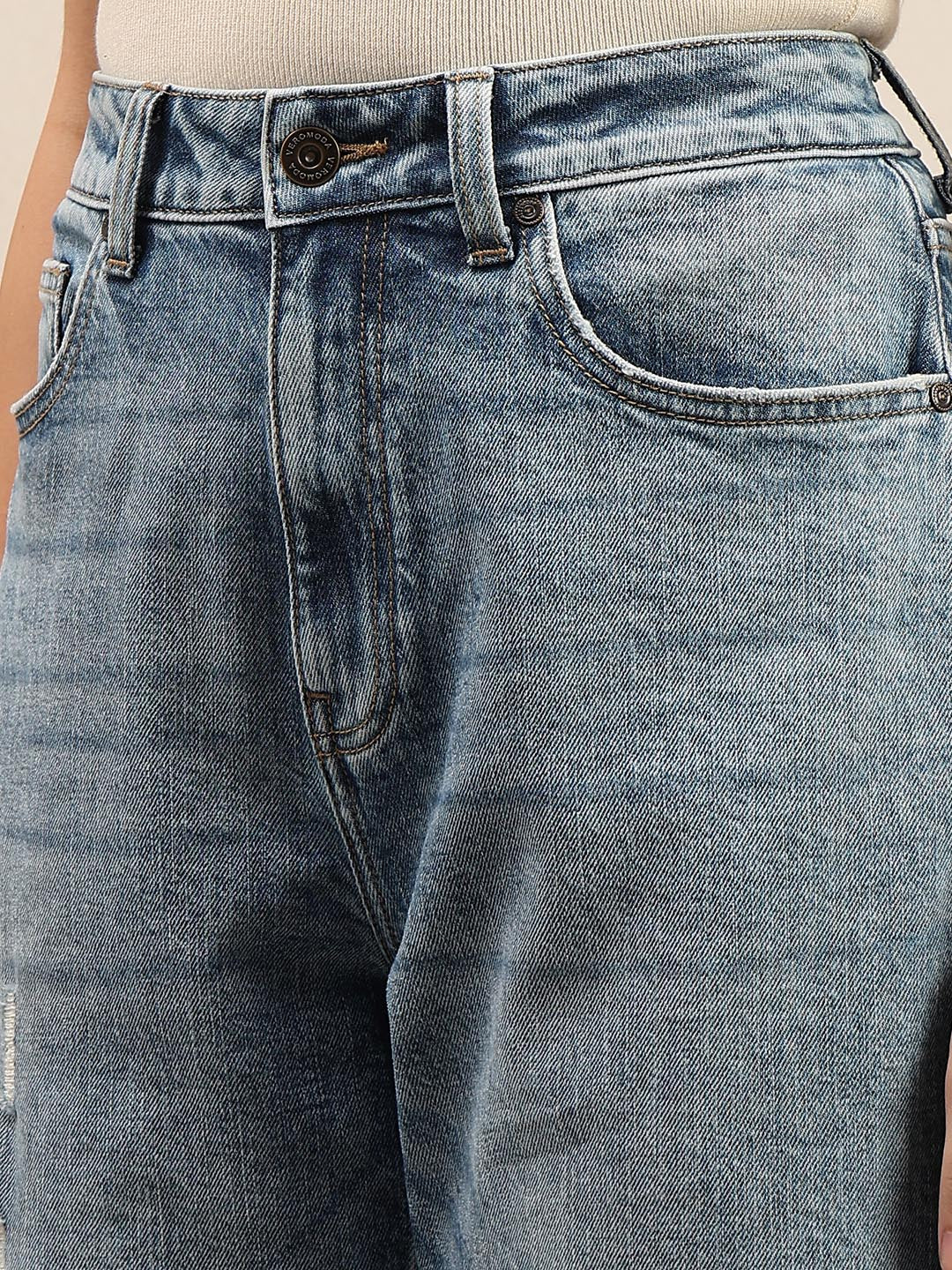 Blue Mid Rise Mom Fit Jeans - Image 8