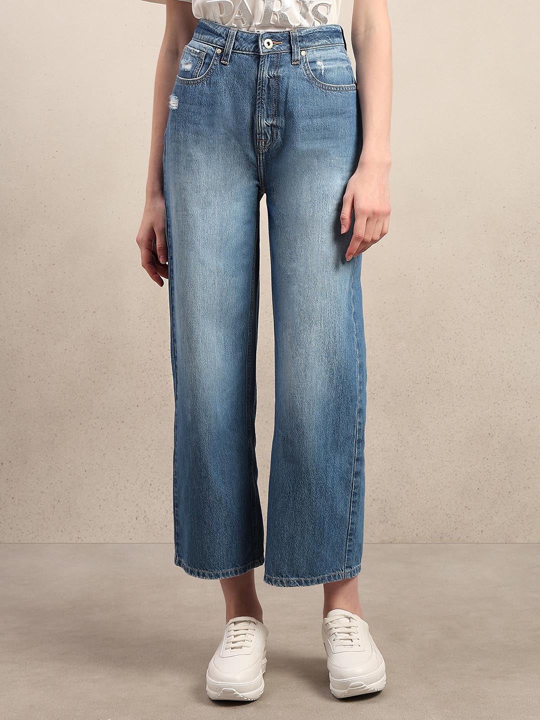 Light Blue Mid Rise Wide Leg Jeans - Image 2