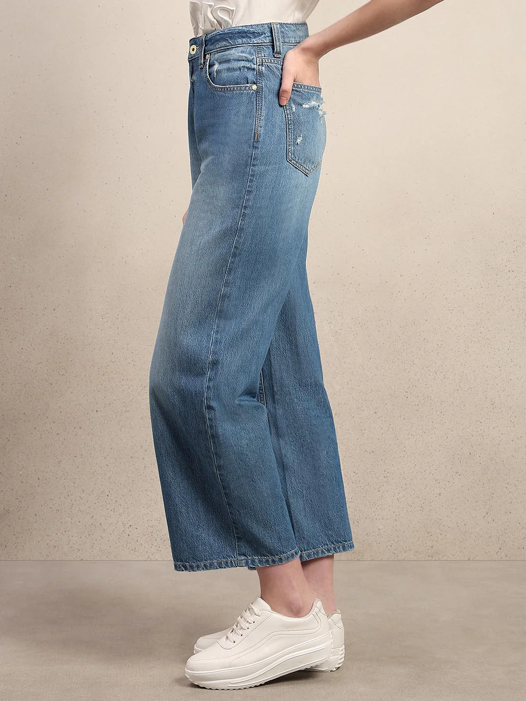 Light Blue Mid Rise Wide Leg Jeans - Image 3