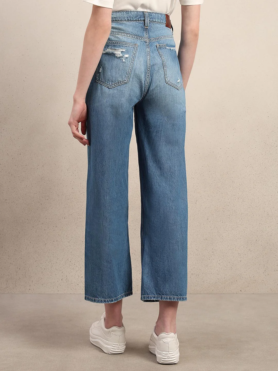 Light Blue Mid Rise Wide Leg Jeans - Image 4