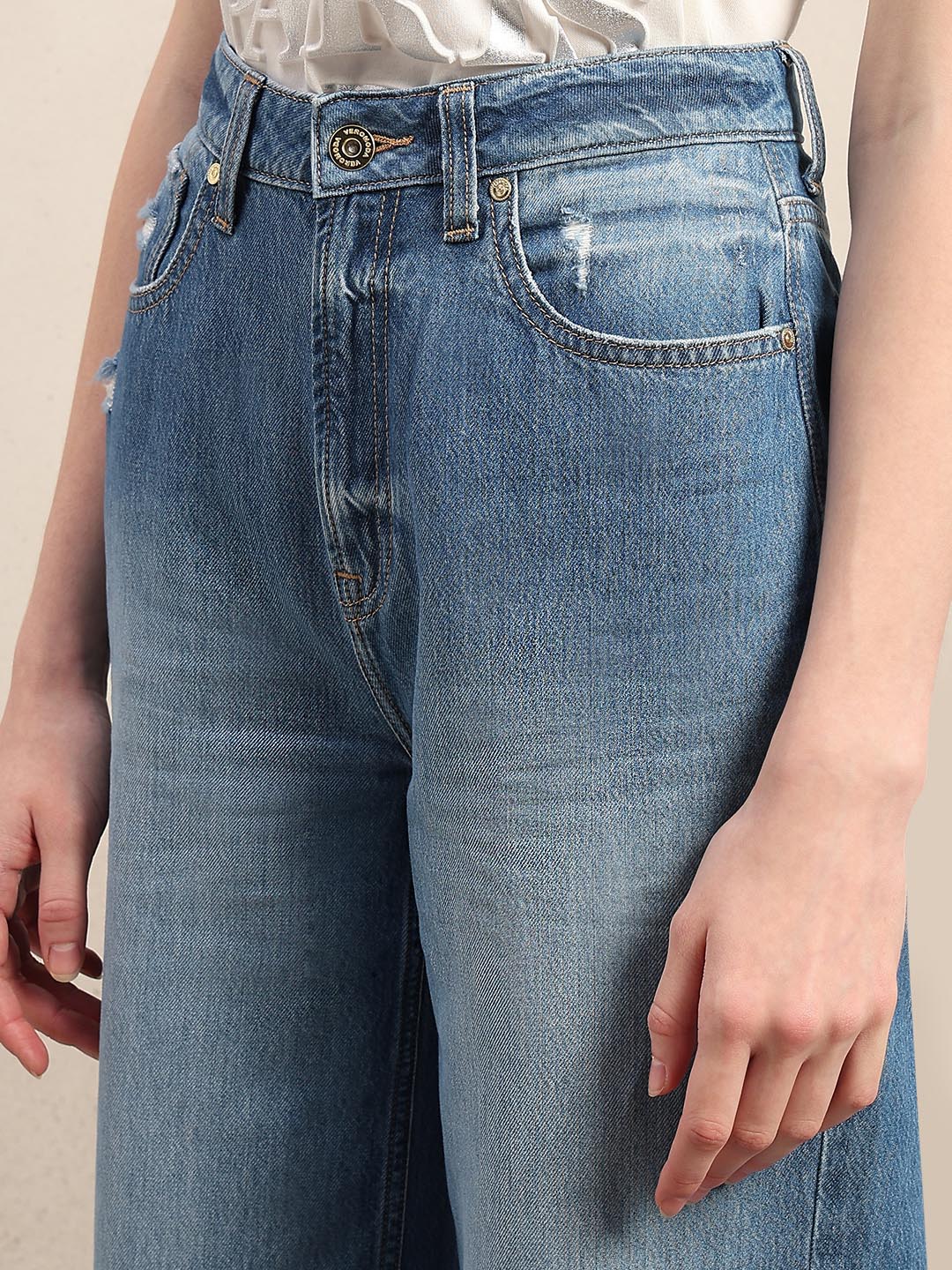 Light Blue Mid Rise Wide Leg Jeans - Image 8
