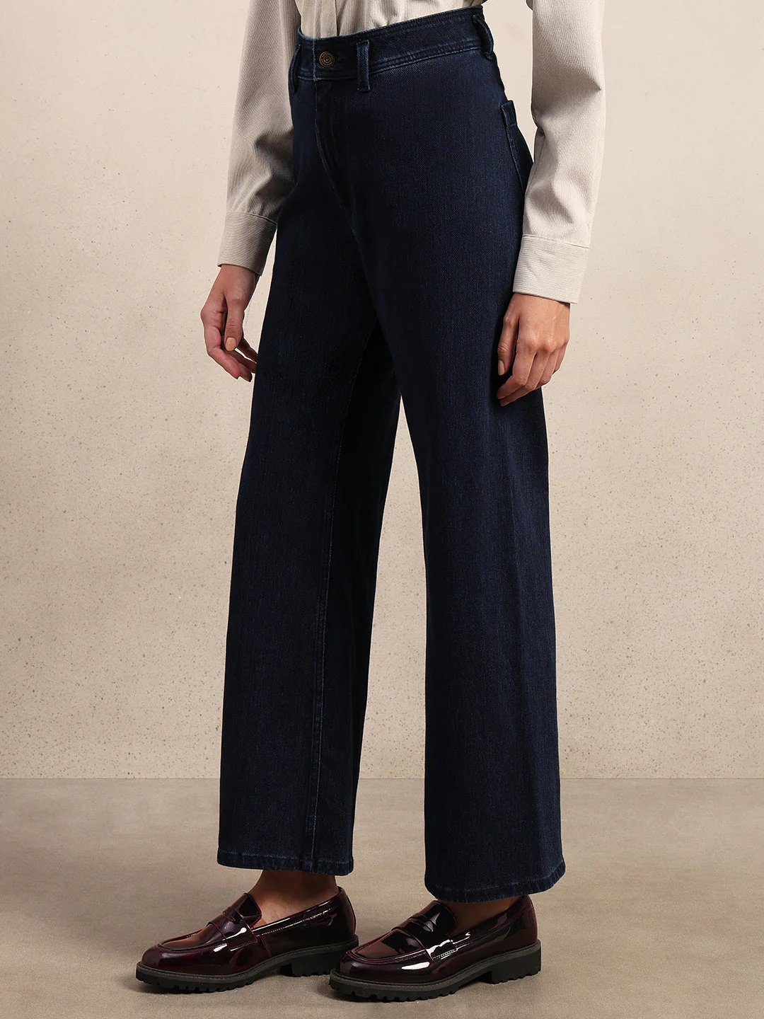 Mid Rise Wide Leg Jeans - Dark Blue - Image 3
