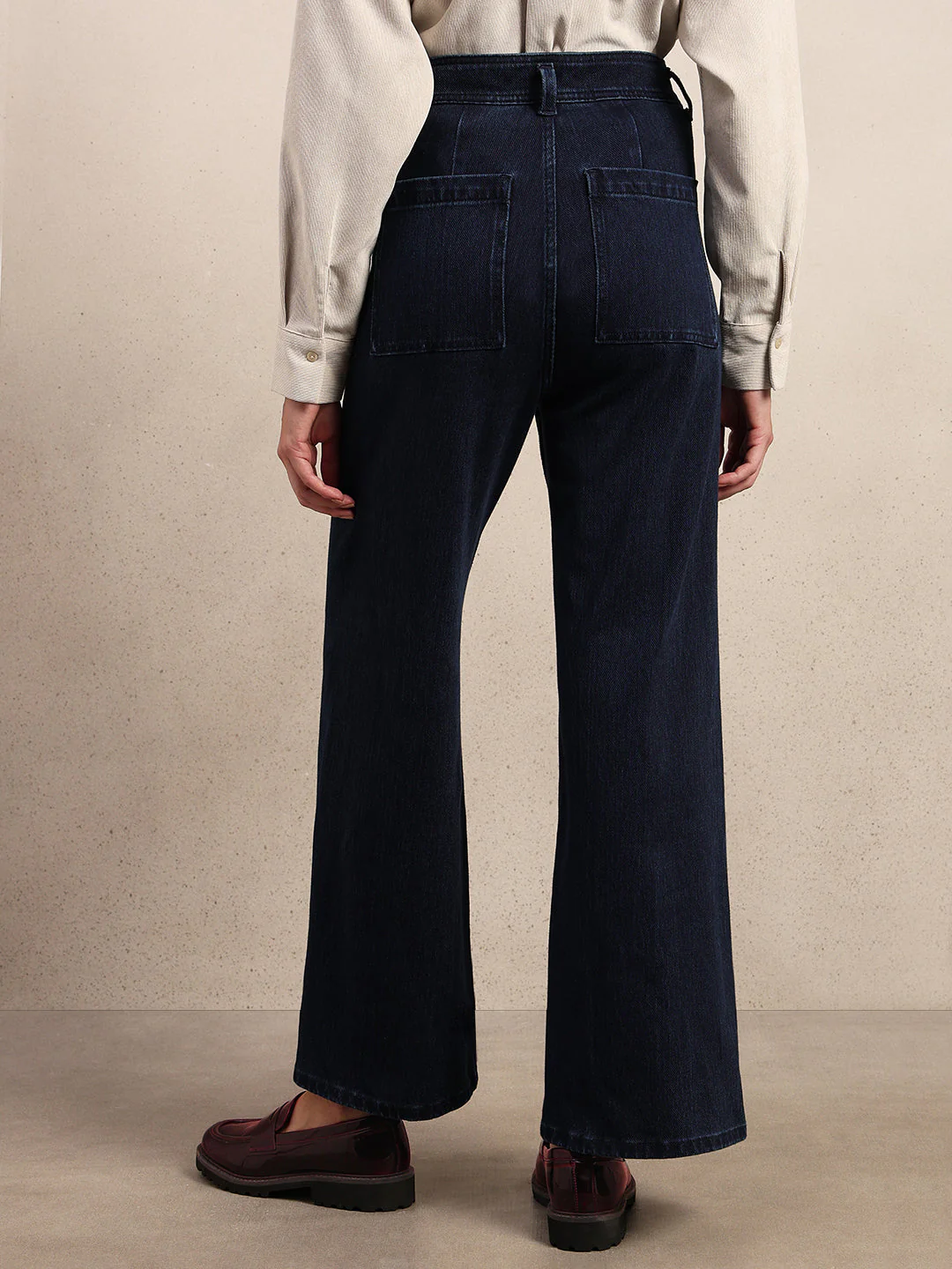 Mid Rise Wide Leg Jeans - Dark Blue - Image 4