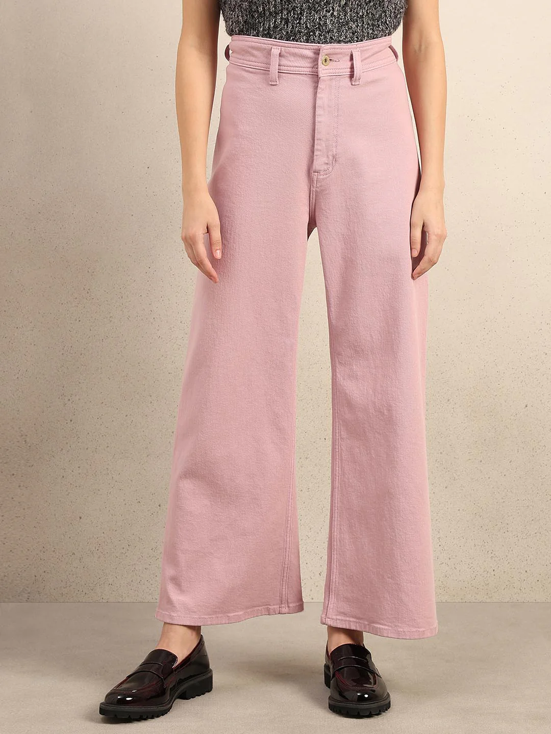 Pink Wide Leg Mid Rise Jeans - Image 2