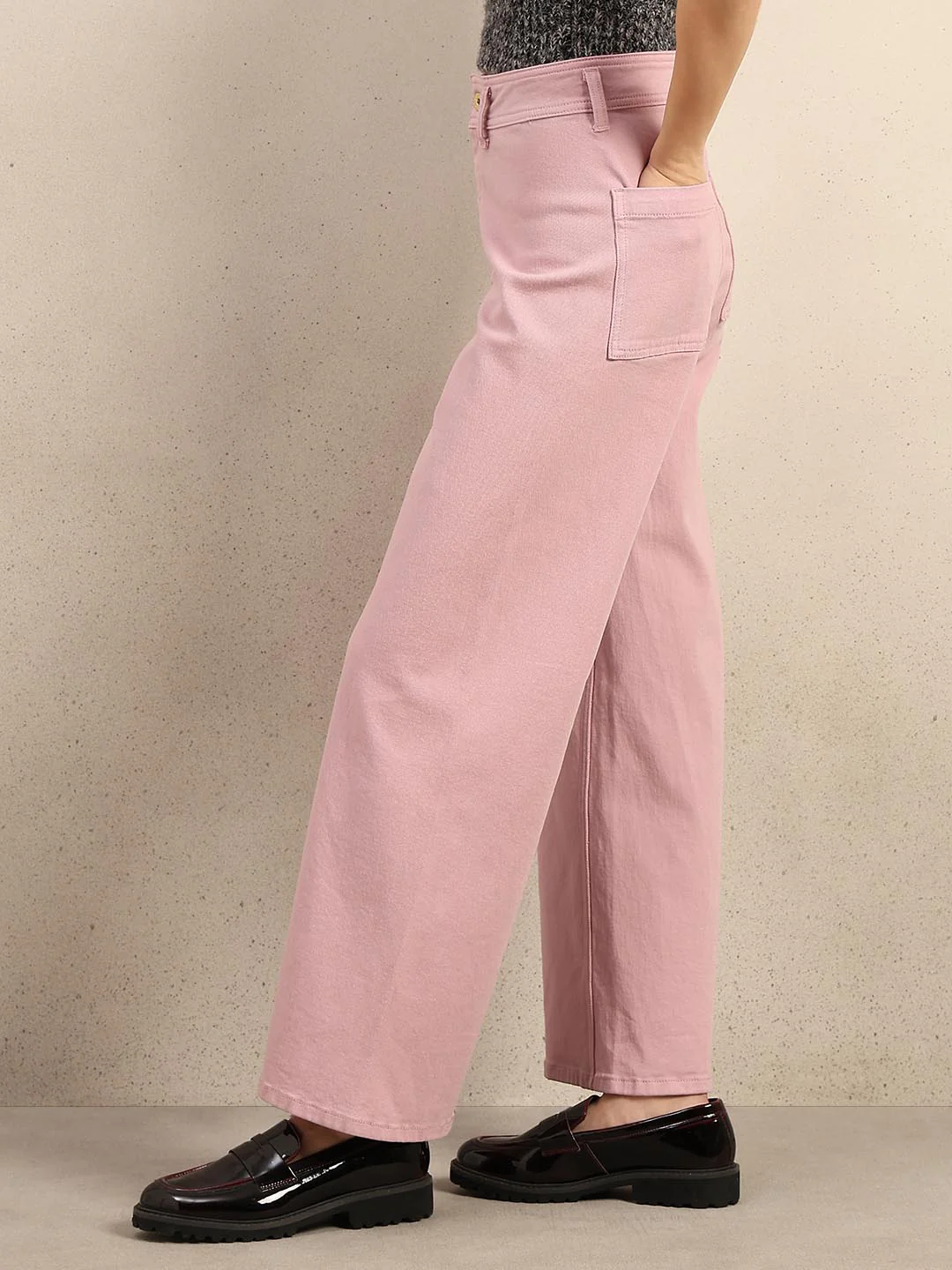 Pink Wide Leg Mid Rise Jeans - Image 3