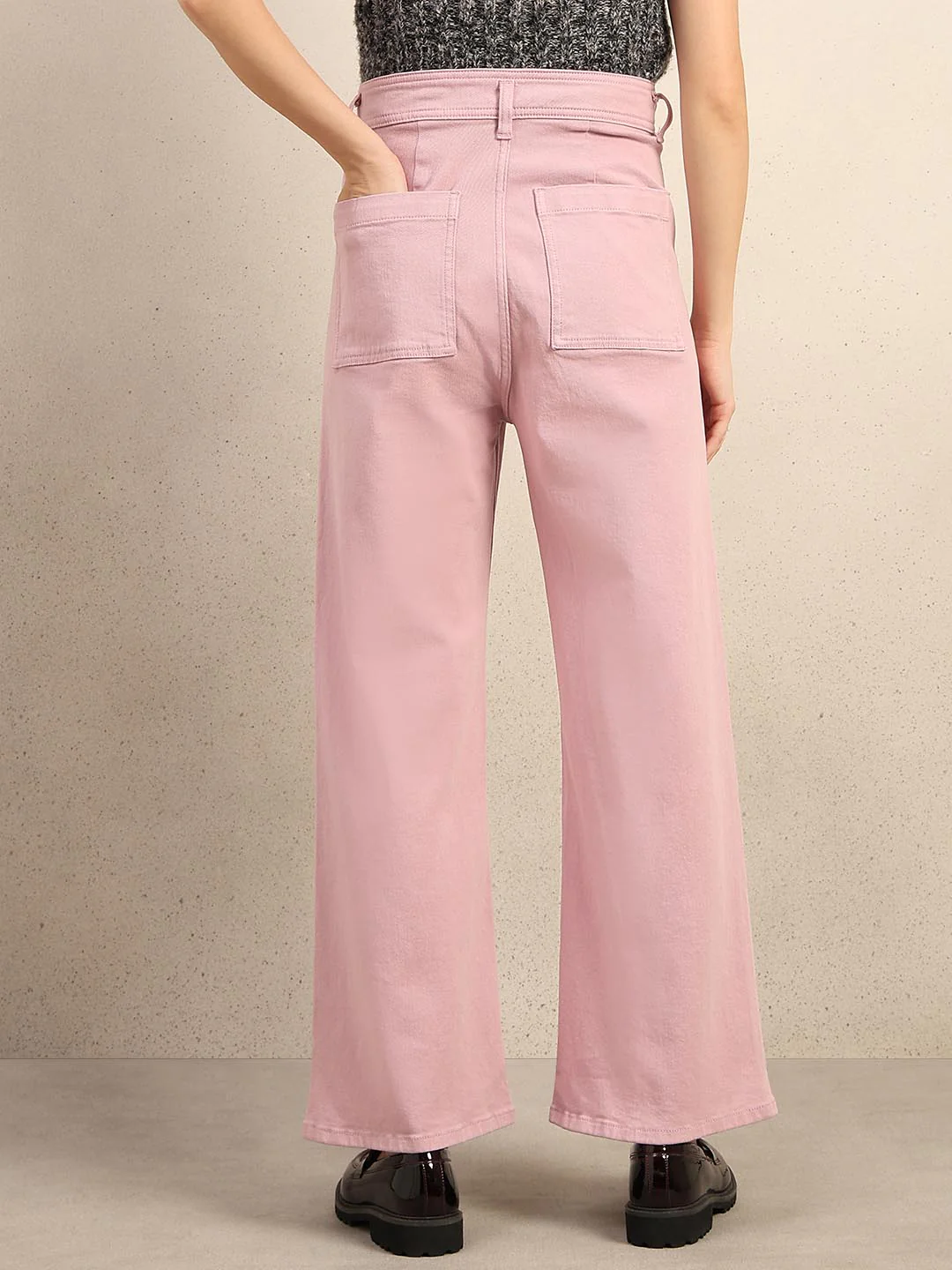 Pink Wide Leg Mid Rise Jeans - Image 4