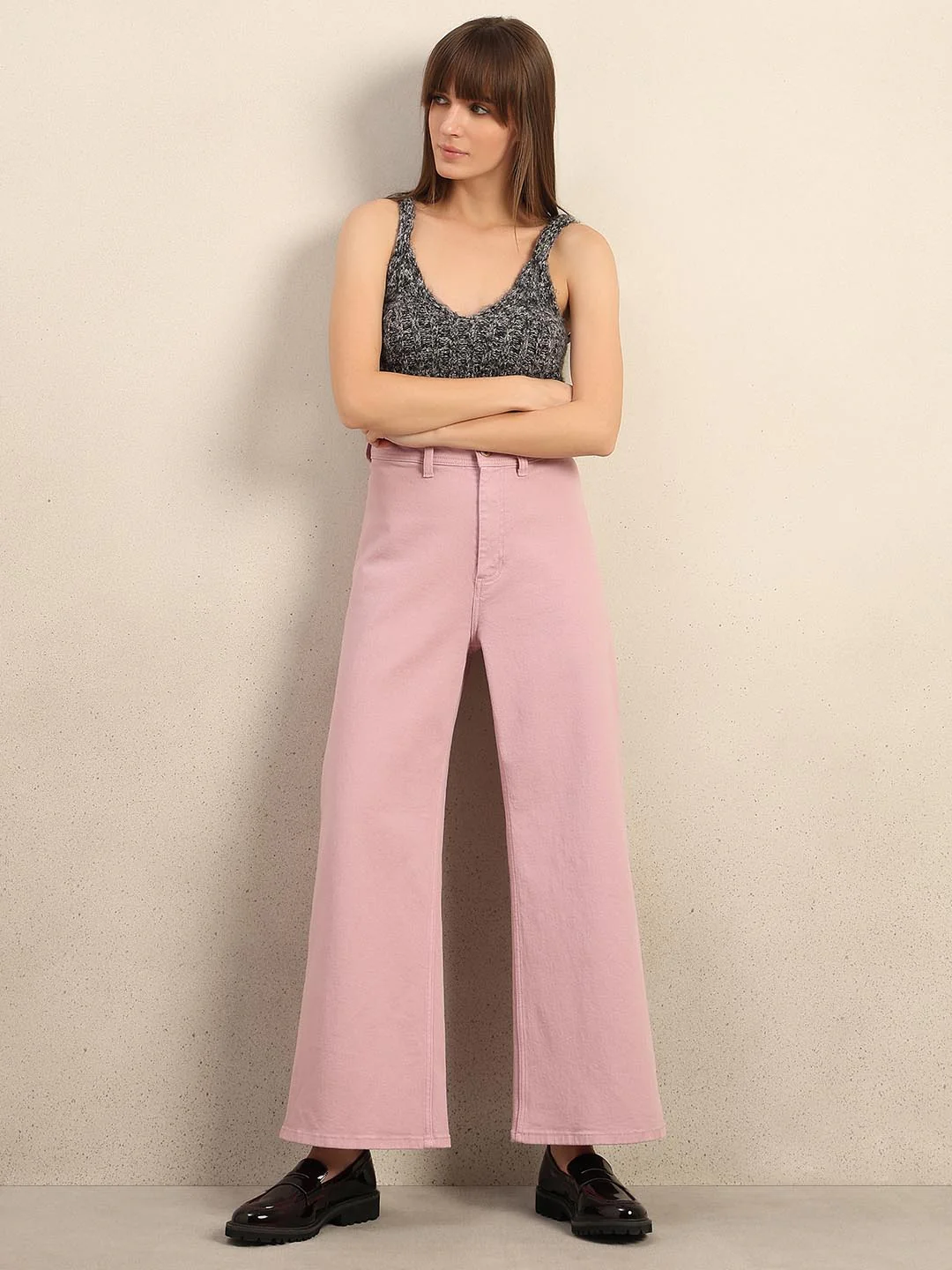 Pink Wide Leg Mid Rise Jeans - Image 5