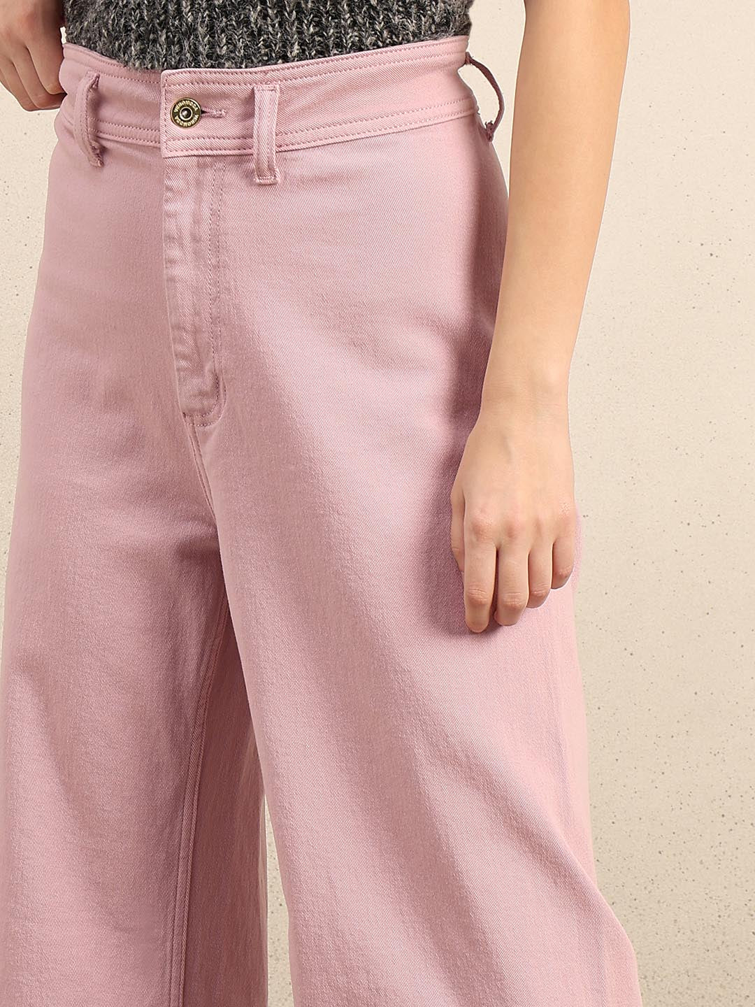 Pink Wide Leg Mid Rise Jeans - Image 6