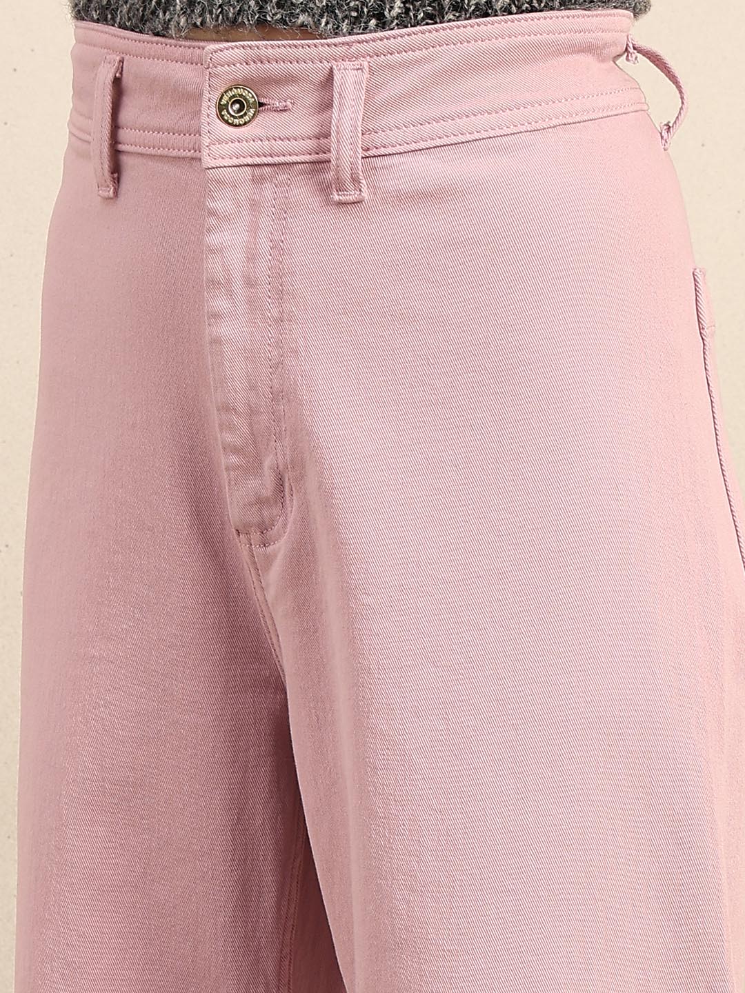 Pink Wide Leg Mid Rise Jeans - Image 8
