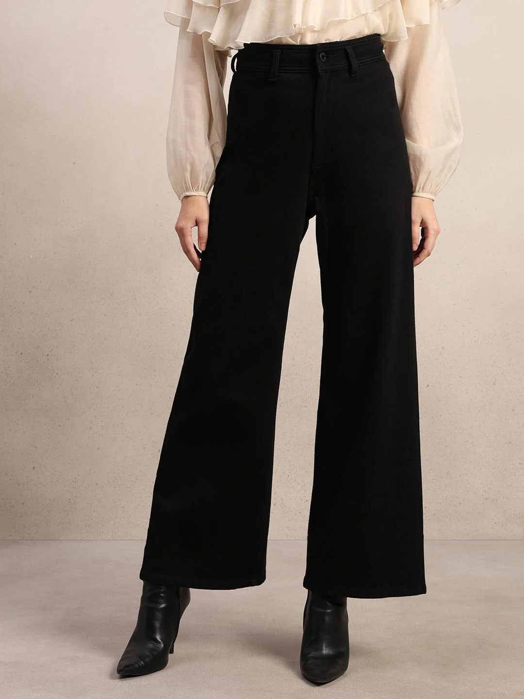 Black Wide Leg Mid Rise Jeans - Image 2