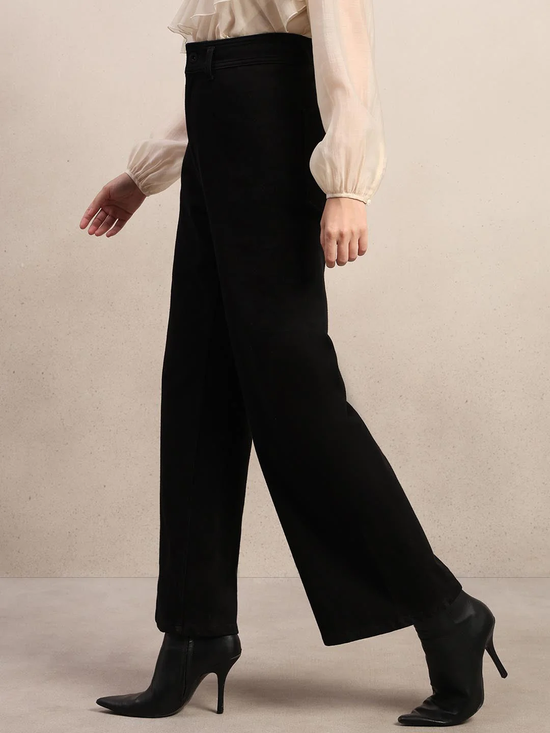 Black Wide Leg Mid Rise Jeans - Image 3