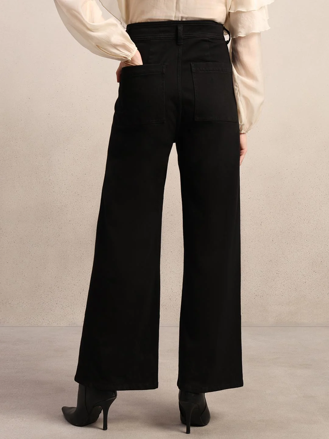 Black Wide Leg Mid Rise Jeans - Image 4