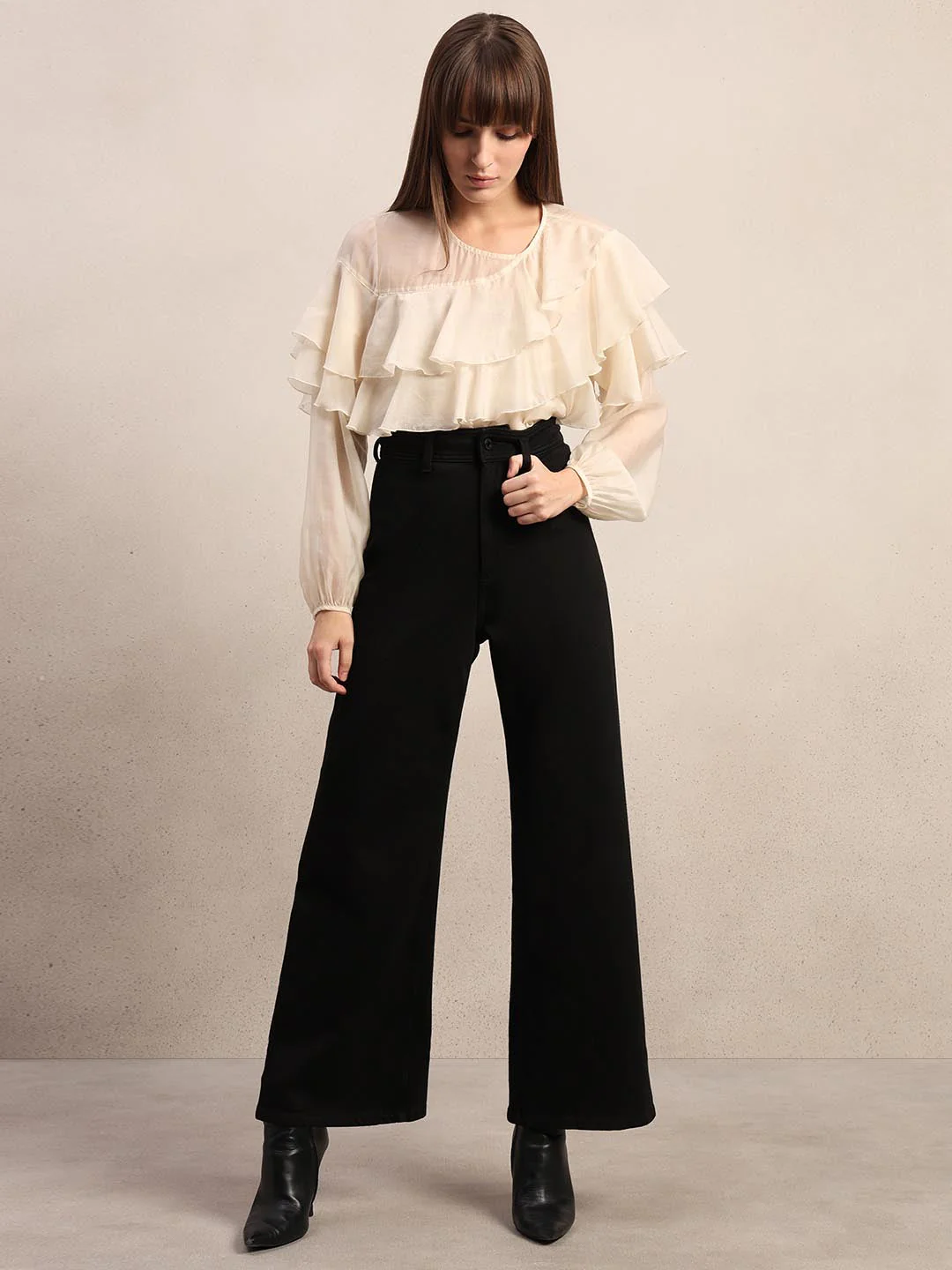 Black Wide Leg Mid Rise Jeans - Image 5