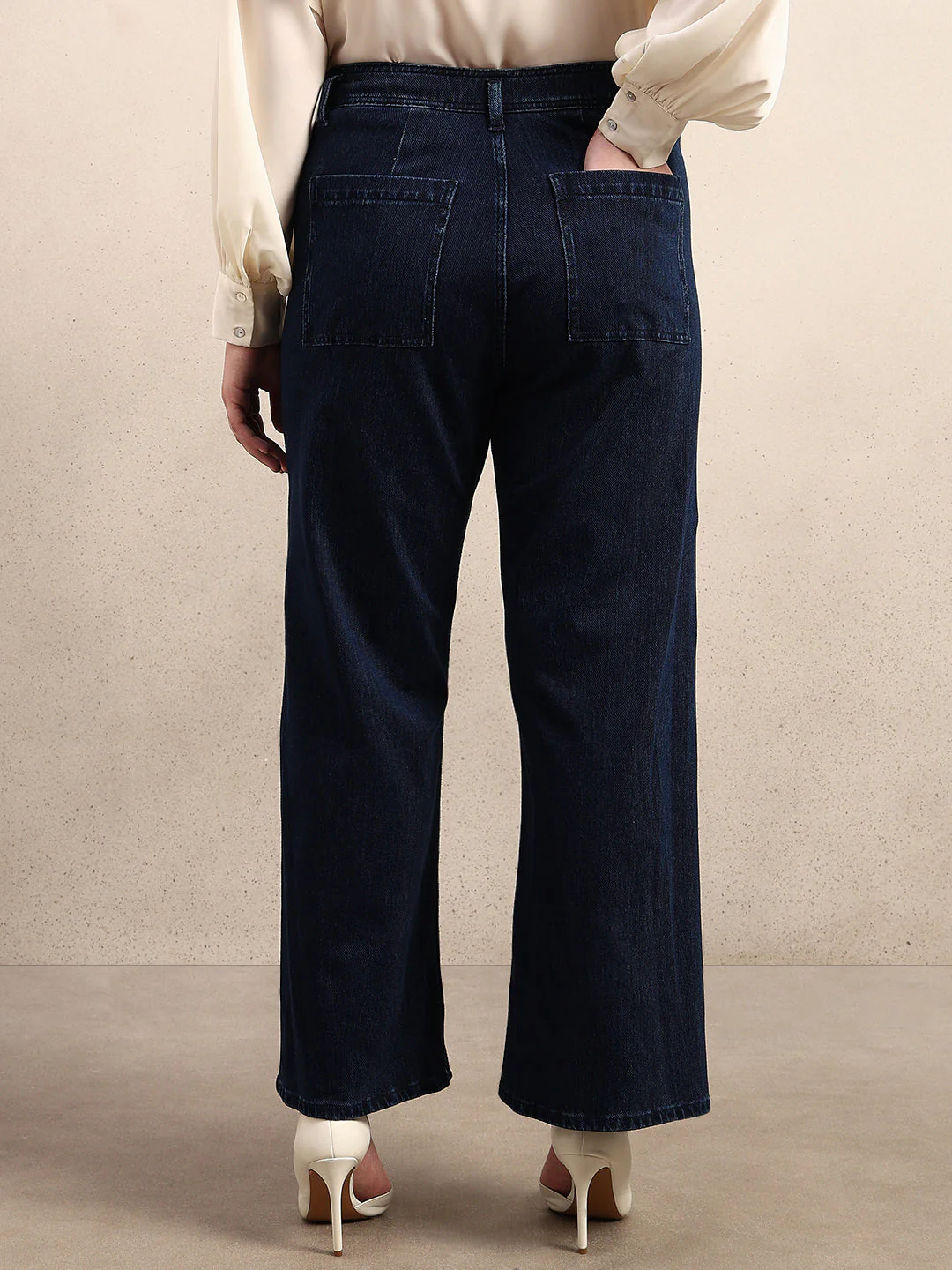 CURVE Dark Blue Wide Leg Jeans - Image 4