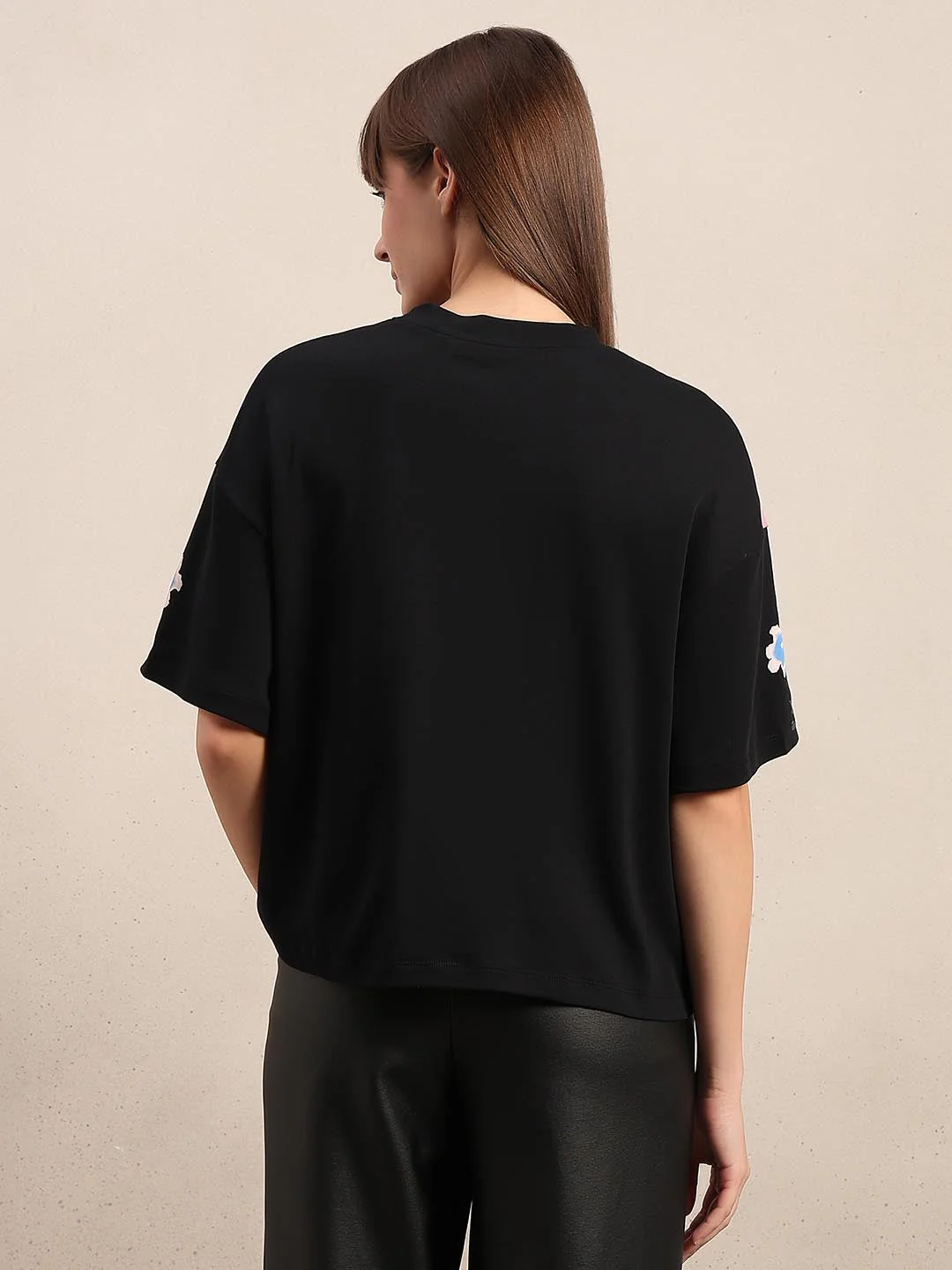 Black Floral Cotton T-shirt - Image 4