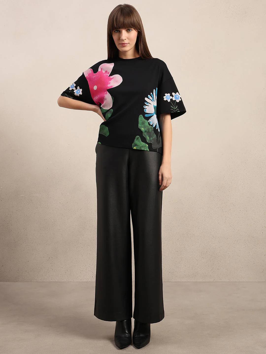 Black Floral Cotton T-shirt - Image 5