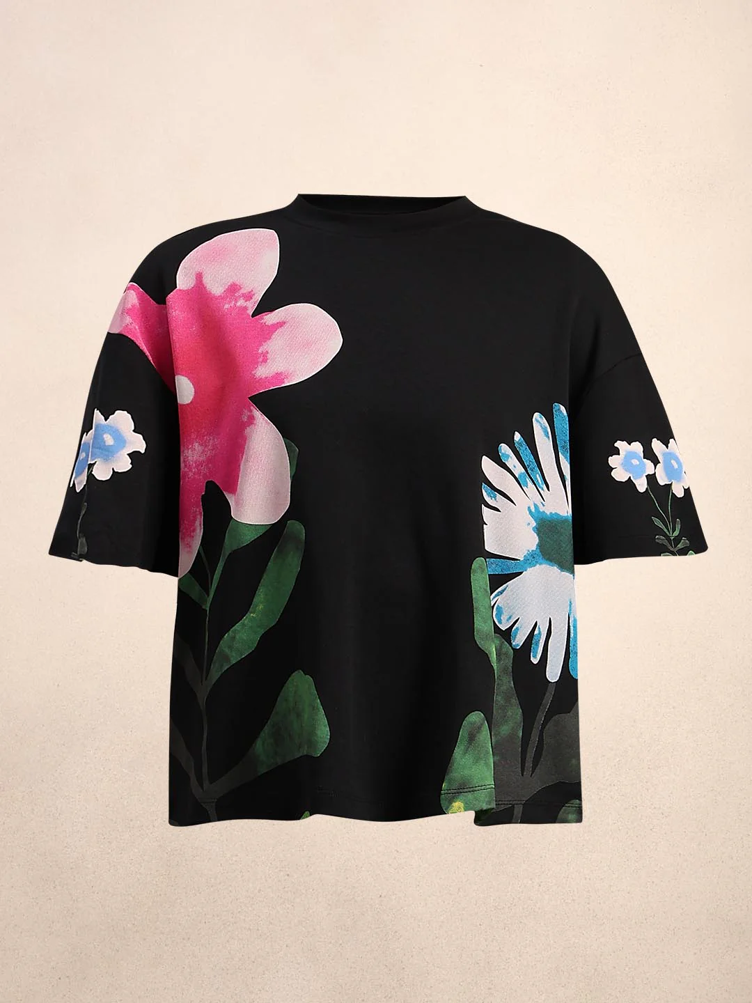 Black Floral Cotton T-shirt - Image 7