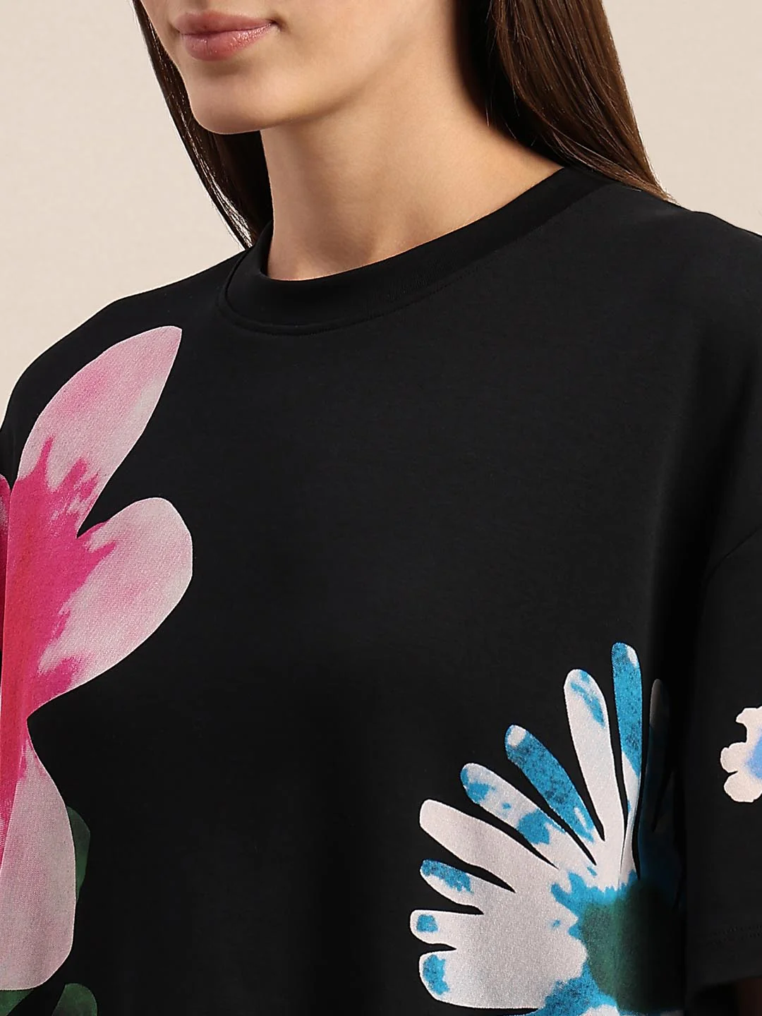 Black Floral Cotton T-shirt - Image 8