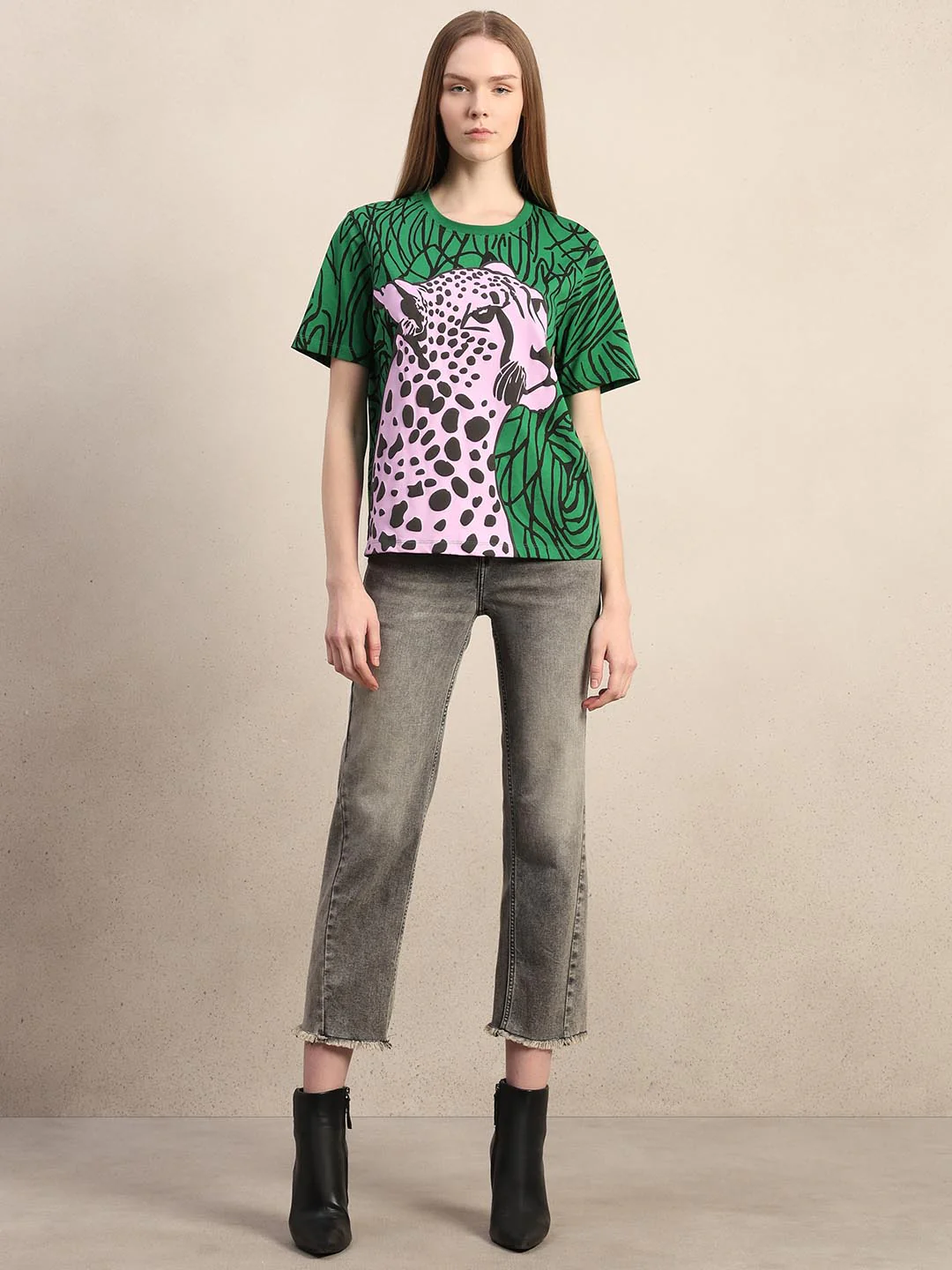 Green Animal Print Cotton T-shirt - Image 5