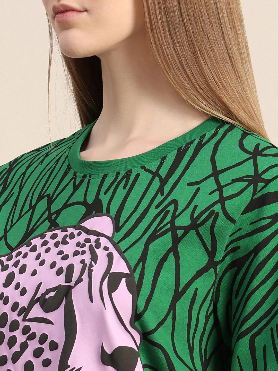 Green Animal Print Cotton T-shirt - Image 8