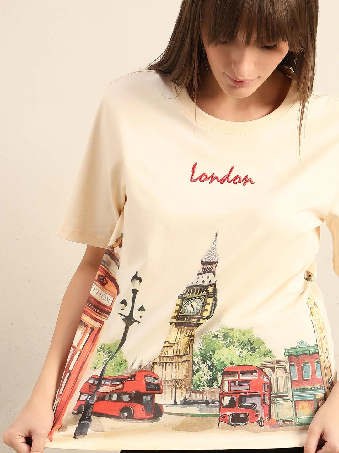 Ecru Printed Cotton T-shirt - Image 6