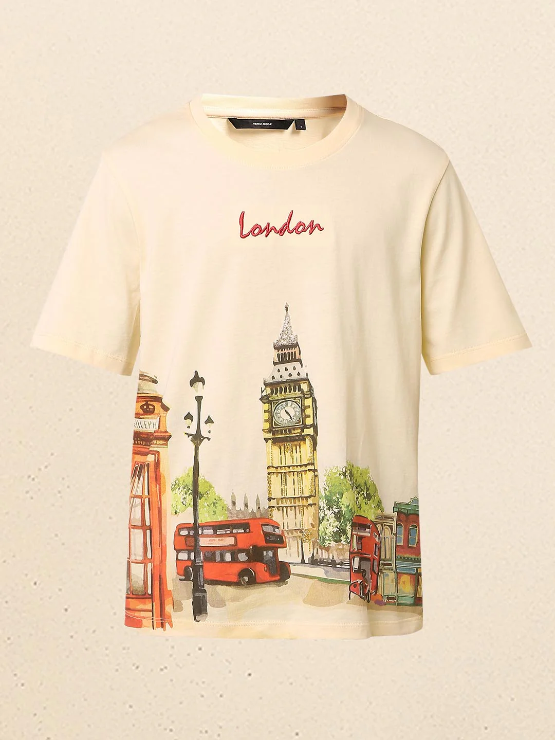 Ecru Printed Cotton T-shirt - Image 7