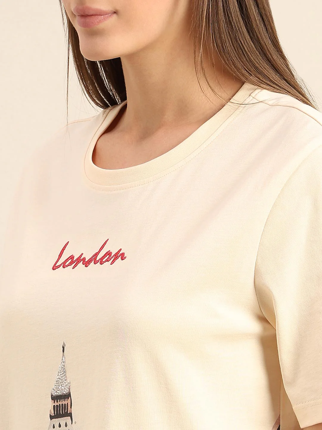 Ecru Printed Cotton T-shirt - Image 8