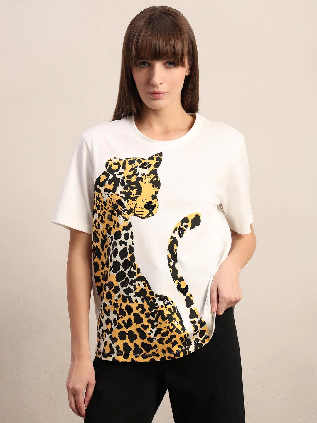 White Animal Print Cotton T-shirt - Image 2