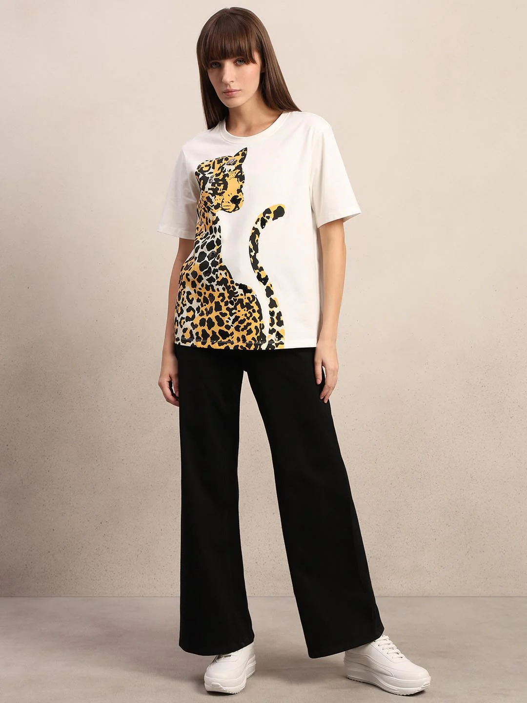 White Animal Print Cotton T-shirt - Image 5