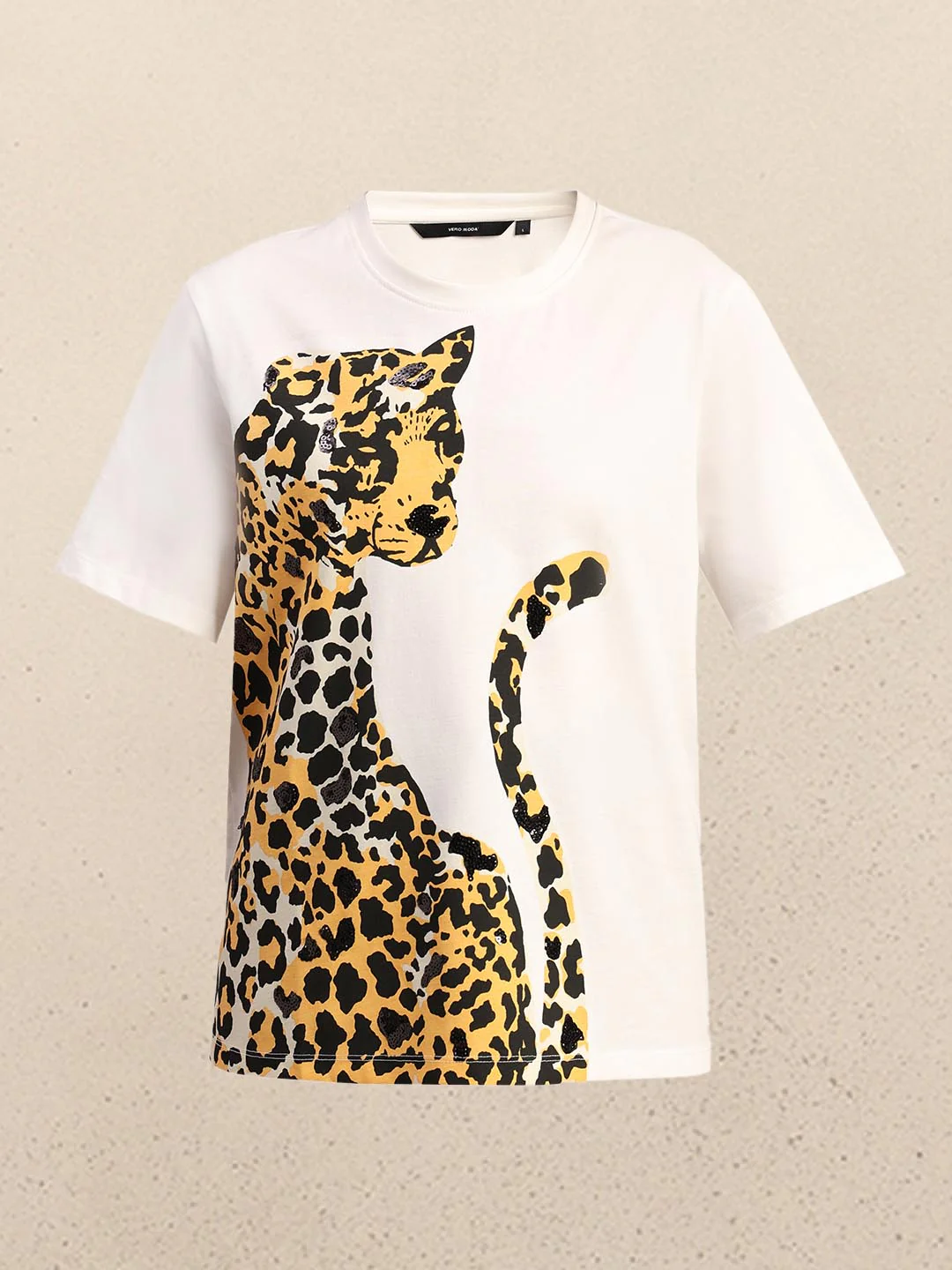 White Animal Print Cotton T-shirt - Image 7