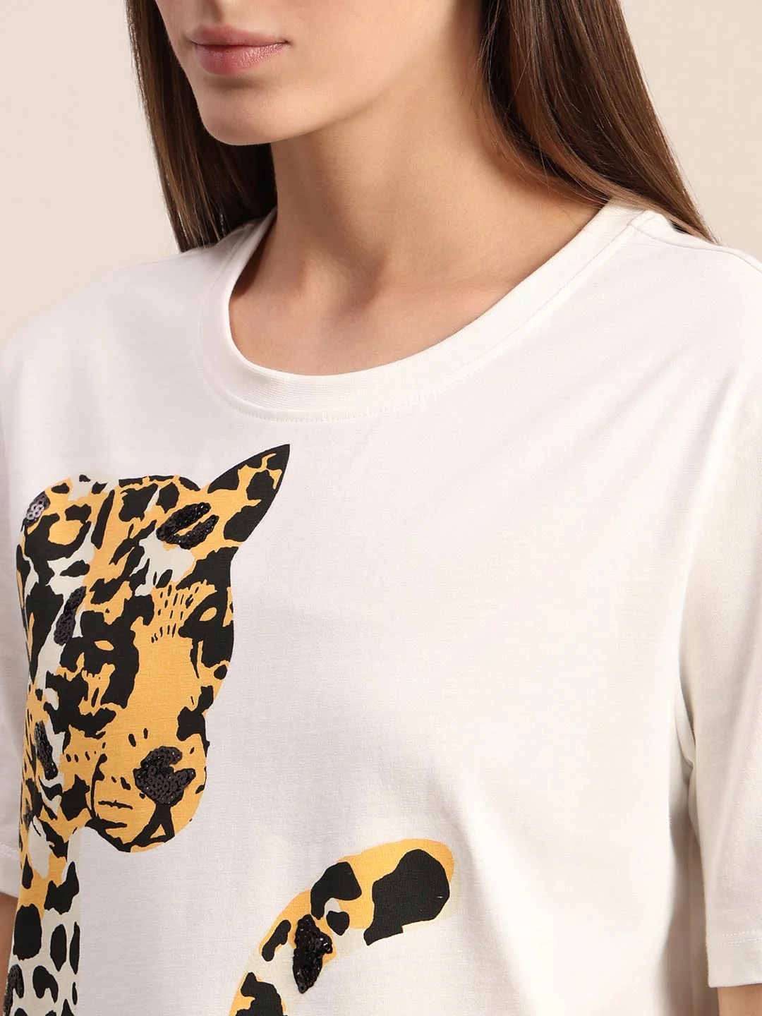 White Animal Print Cotton T-shirt - Image 8