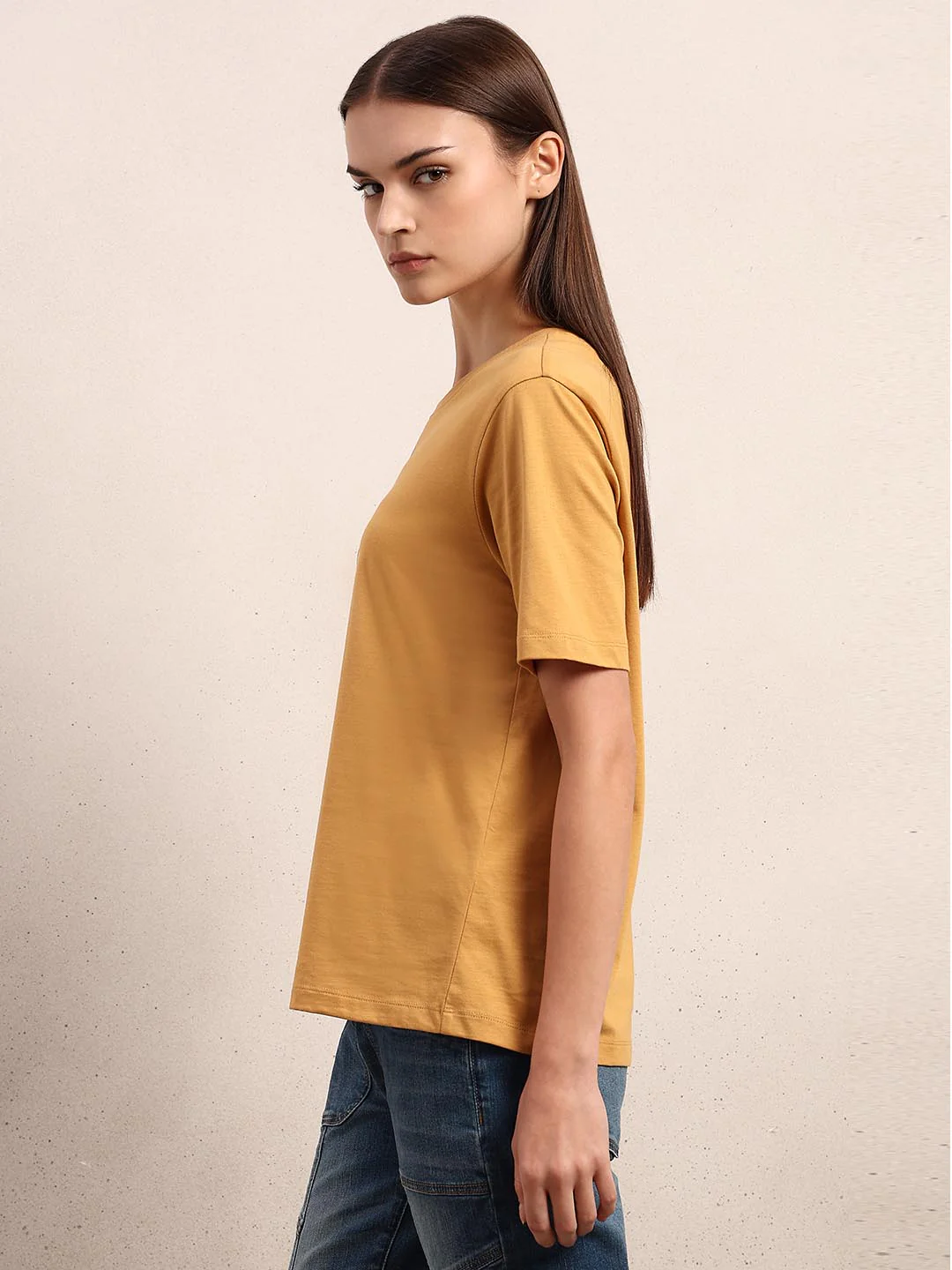 Mustard Printed Cotton T-shirt - Image 3