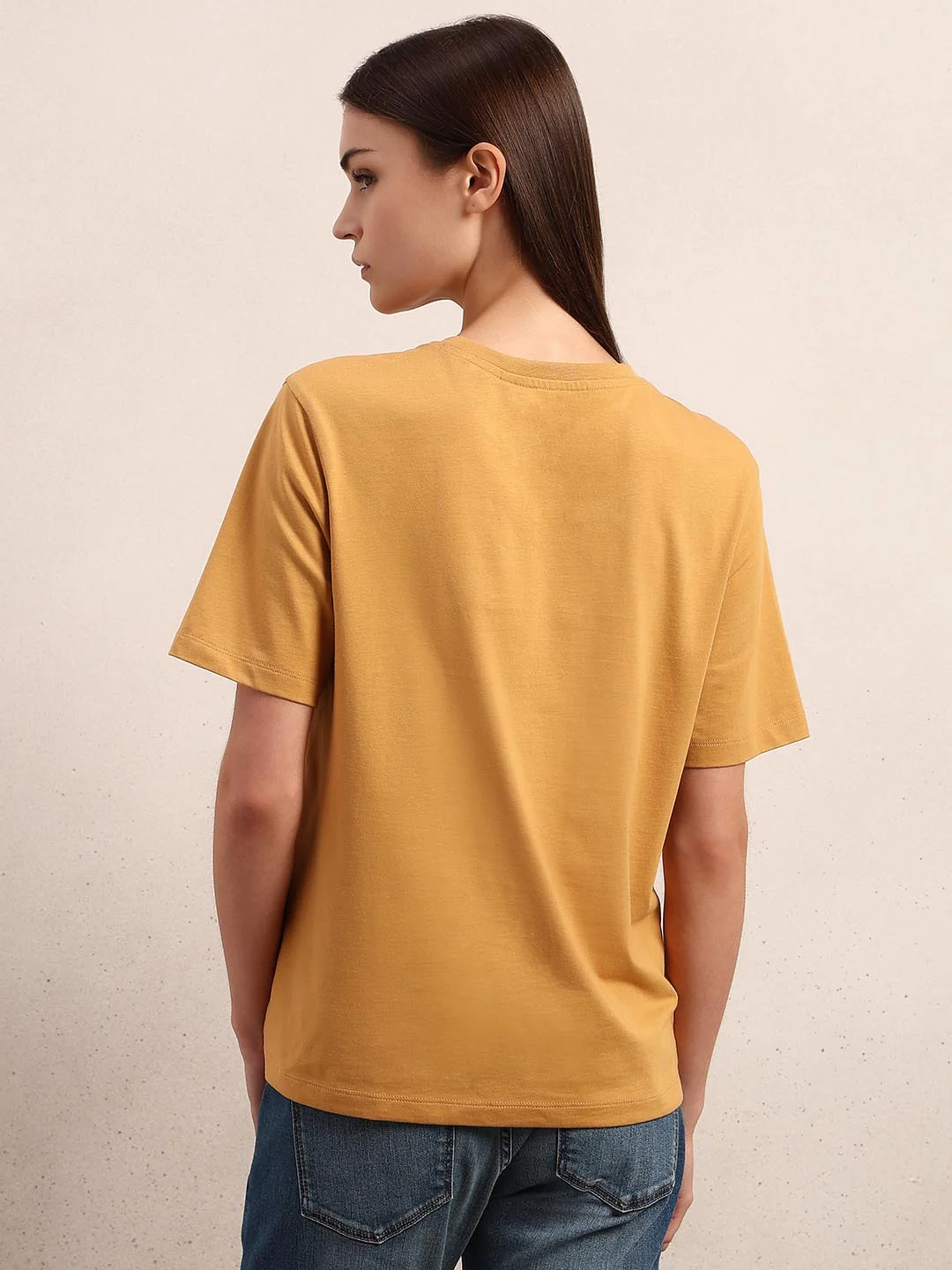 Mustard Printed Cotton T-shirt - Image 4