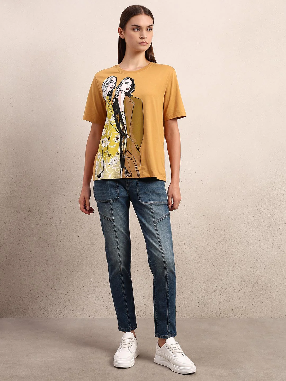 Mustard Printed Cotton T-shirt - Image 5