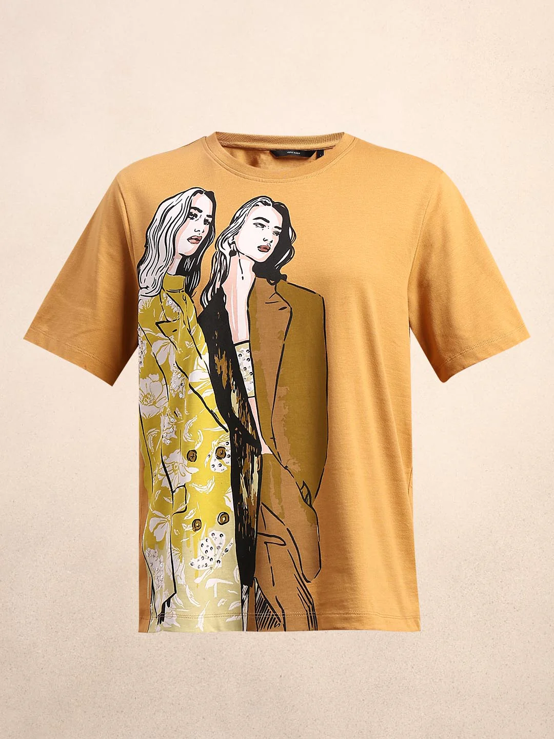 Mustard Printed Cotton T-shirt - Image 7