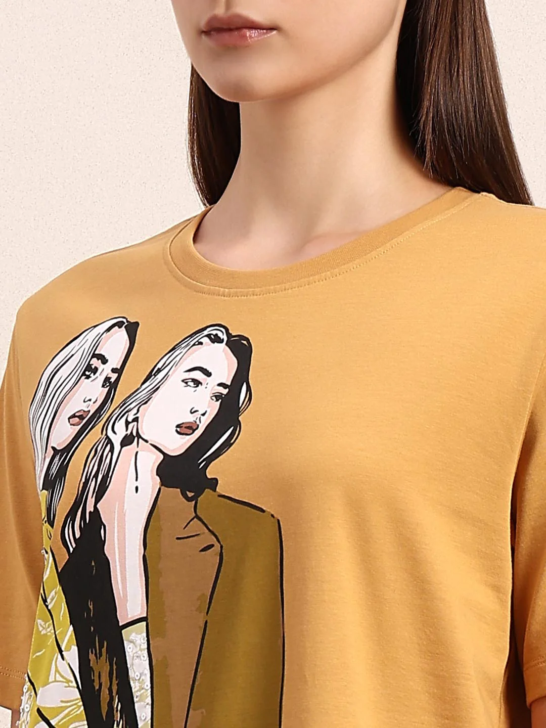 Mustard Printed Cotton T-shirt - Image 8