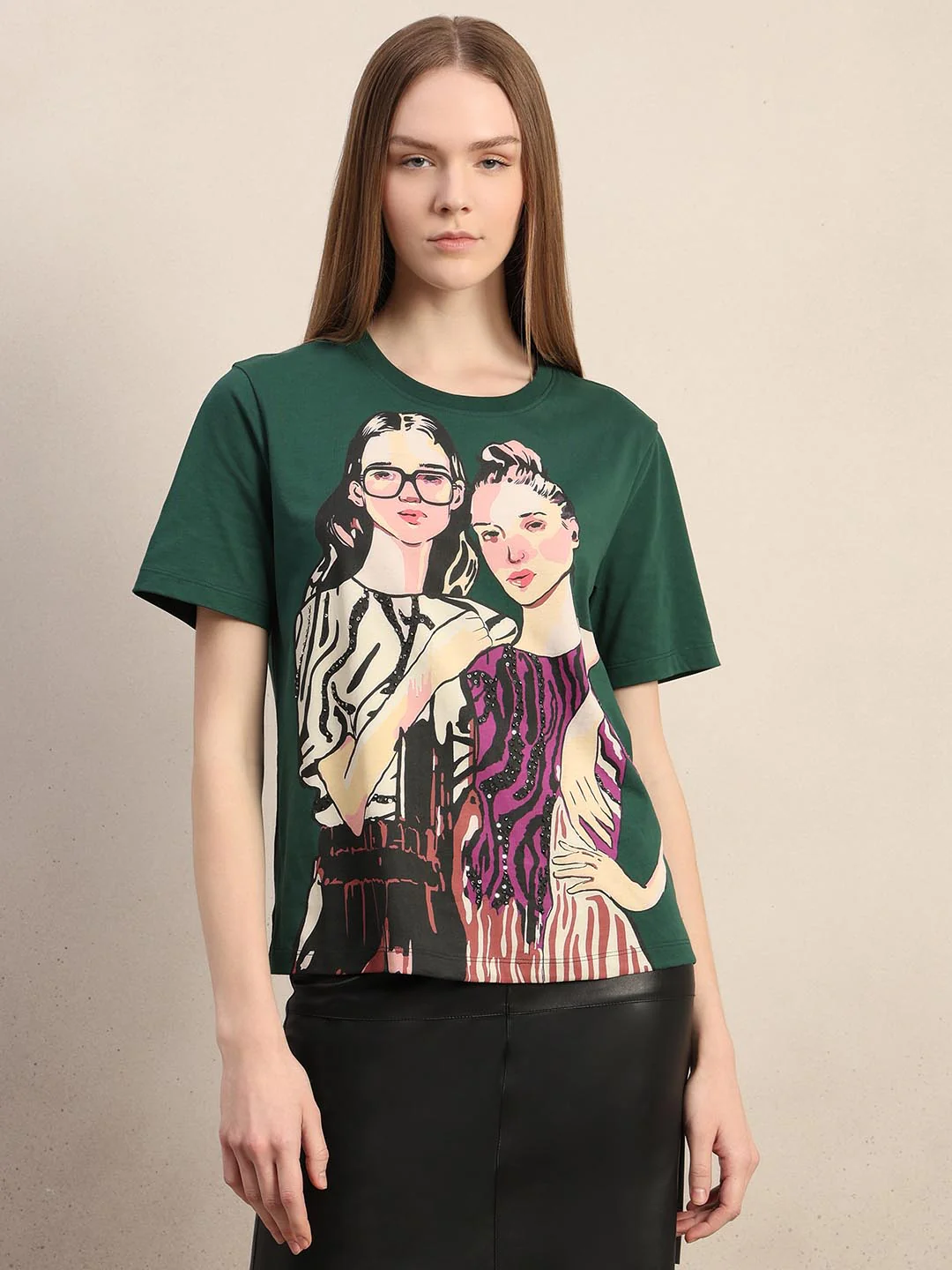 Green Printed Cotton T-shirt - Image 2
